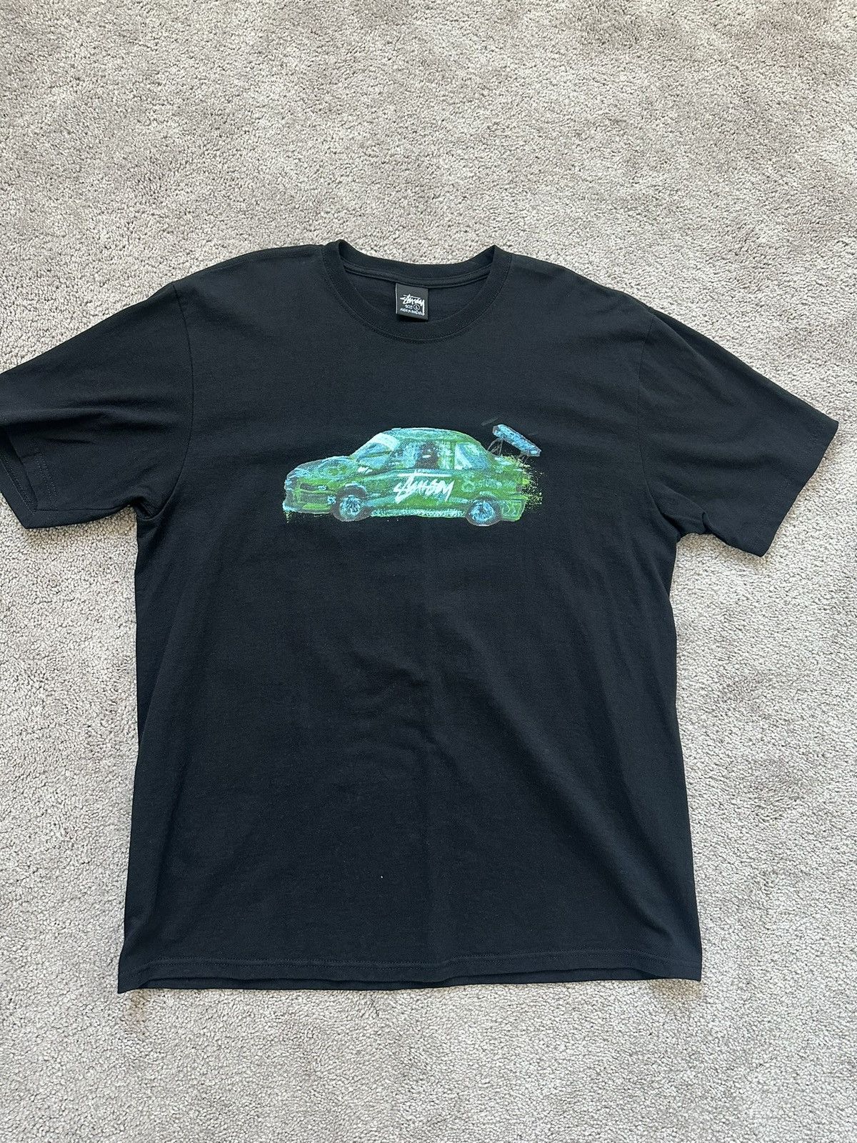 Black Stussy Racecar Tee Worn Once Size Large - Short Sleeve
