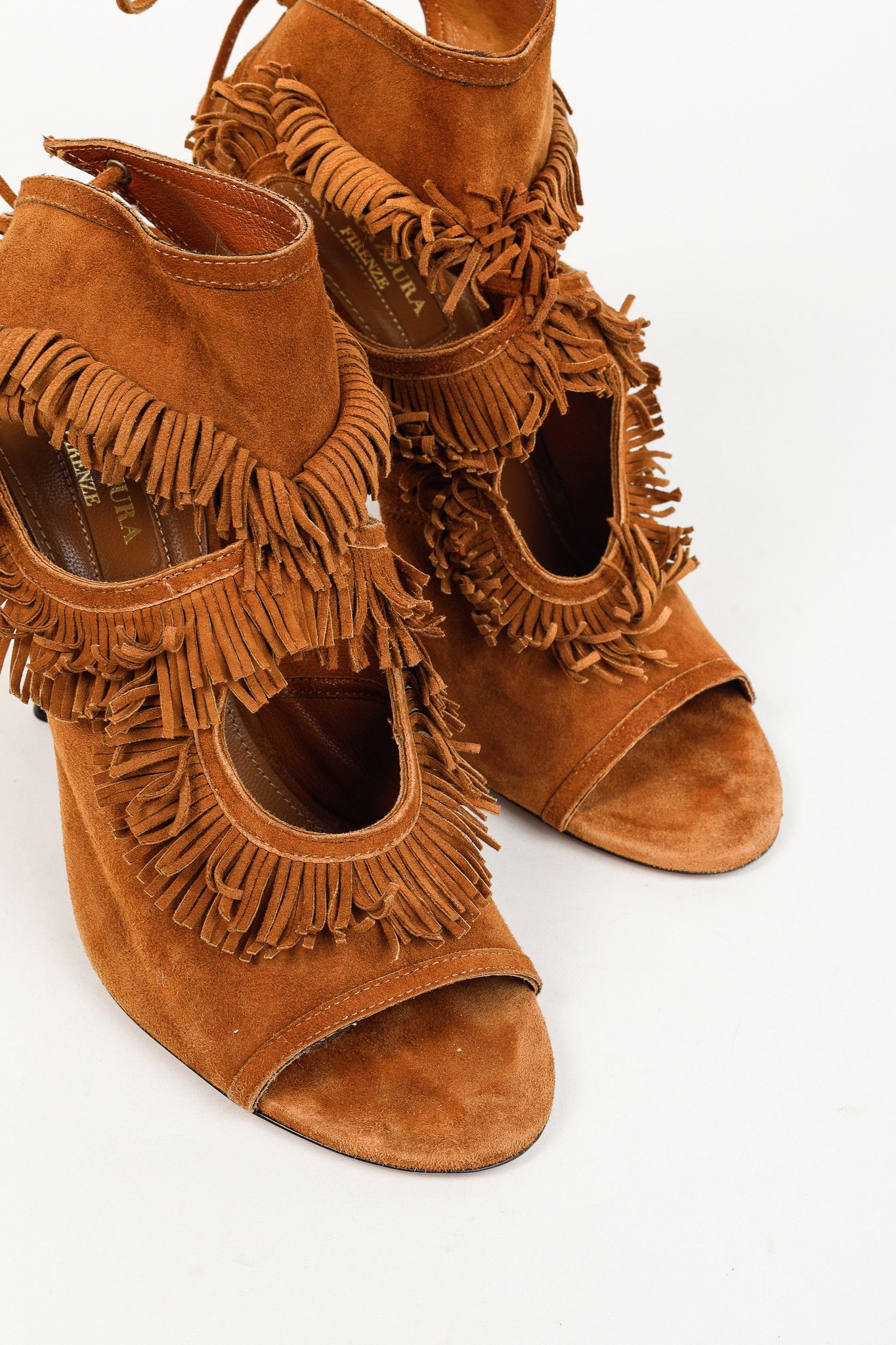 Aquazzura Aquazurra Brown Suede Sexy Fringe Heeled Sandals Size US 6.5 / IT 36.5 - 6 Thumbnail