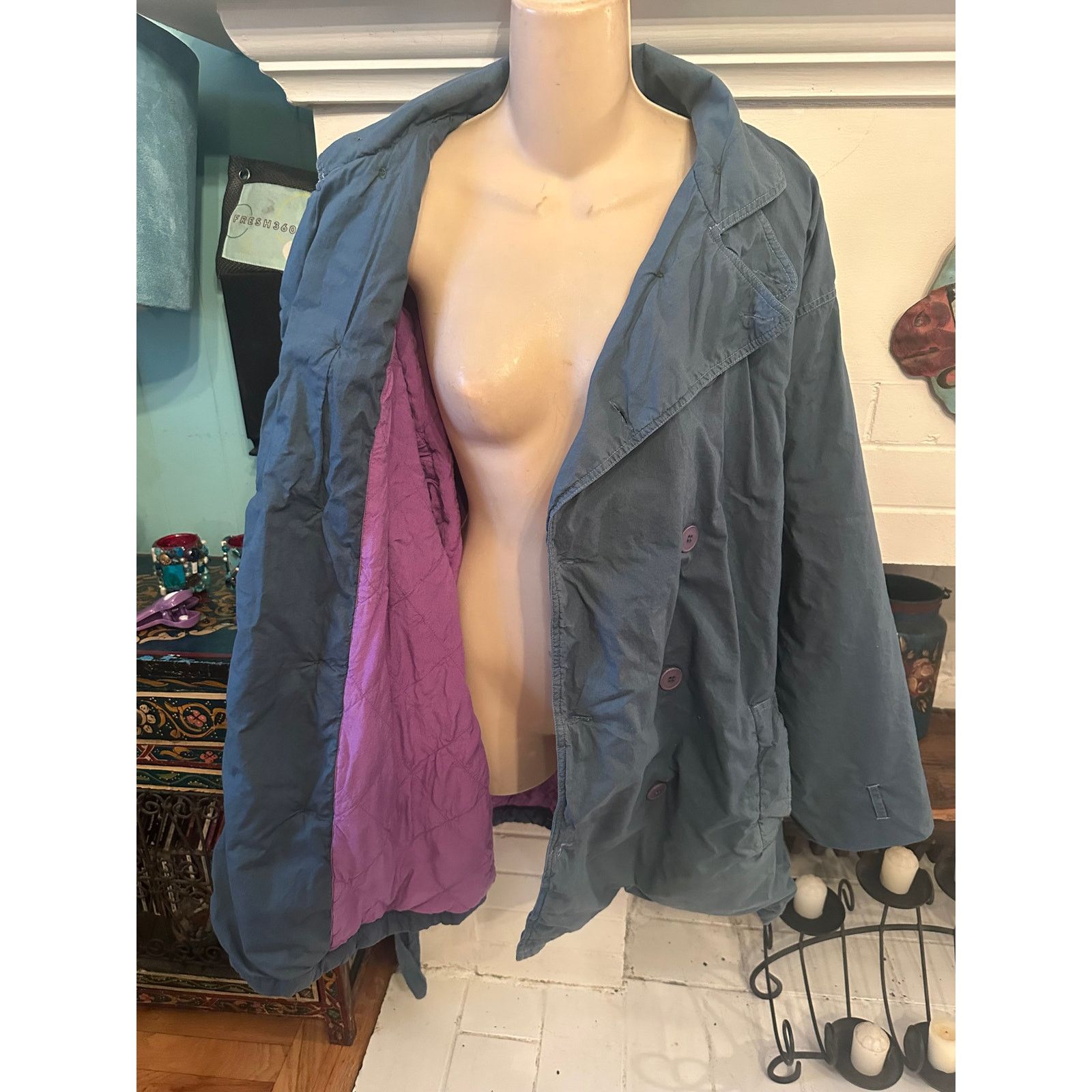 Other 70's 80's WILLIWEAR BLUE & LAVENDER QUILTED TRENCH COAT Size S / US 4 / IT 40 - 3 Thumbnail