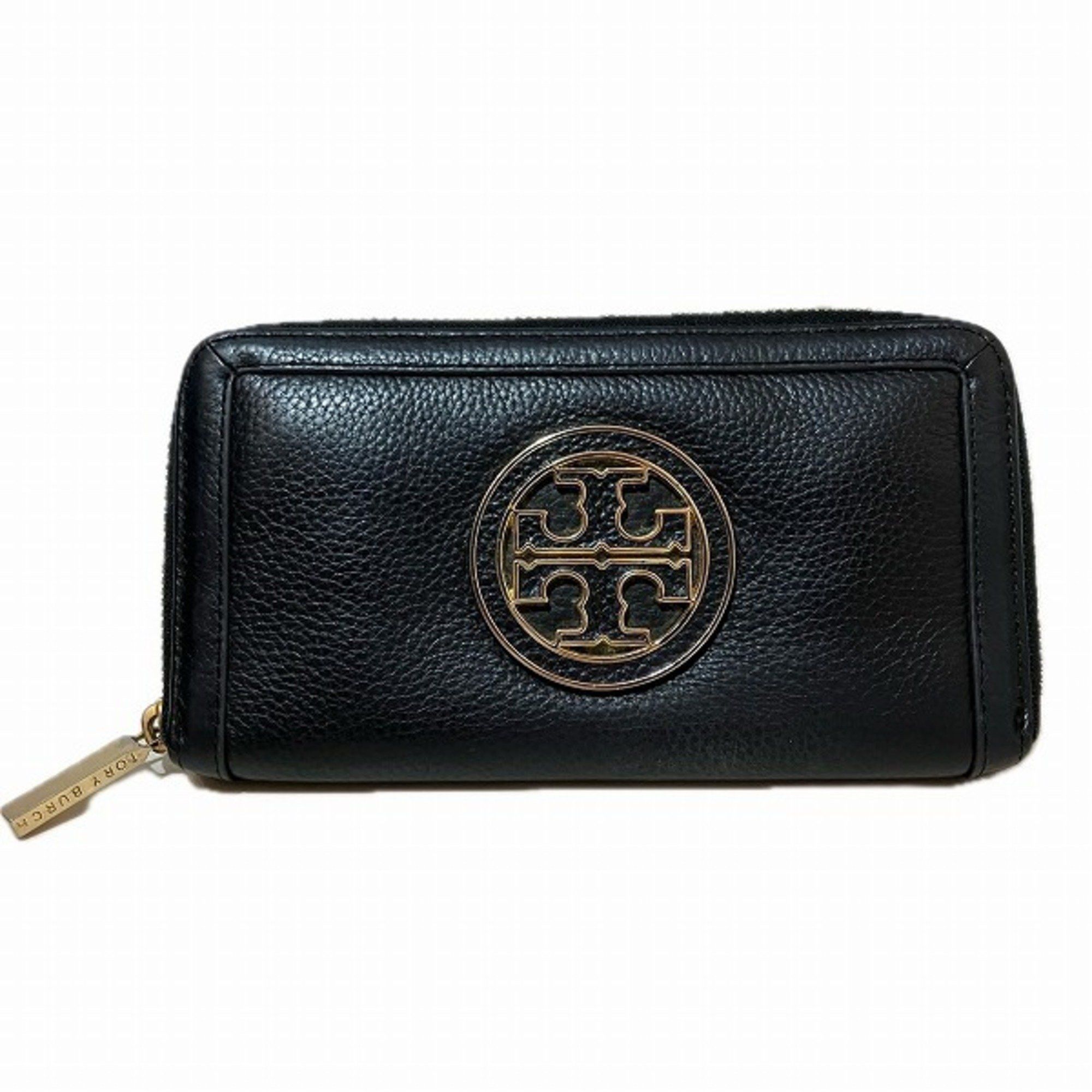 Tory Burch Amanda Round Zip Black Leather Long Wallet for Women Accessories