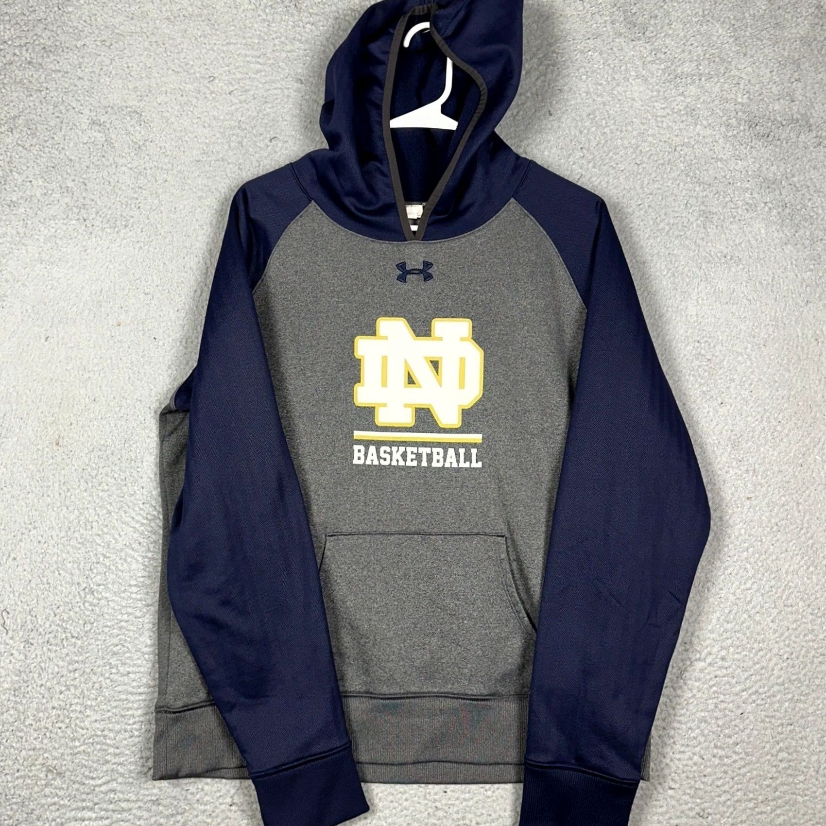 Under Armour Notre Dame Basketball Hoodie Mens Large Gray Navy Colorblock Pullover Sweatshirt Under Armour Hoodie Size US L / EU 52-54 / 3 - 2 Thumbnail