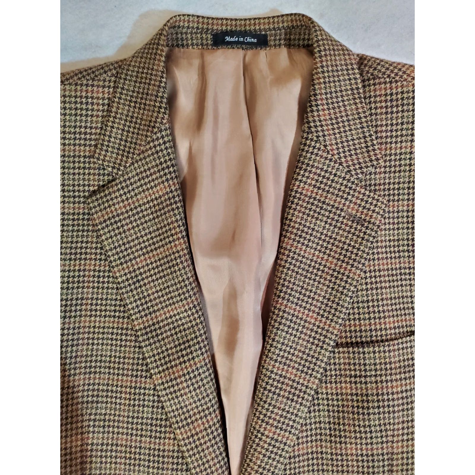 Chaps VINTAGE Chaps by Ralph Lauren-Signature Suit Coat Mens Sz 46L 100% Lambs Wool Tan Check Size 46R - 3 Thumbnail