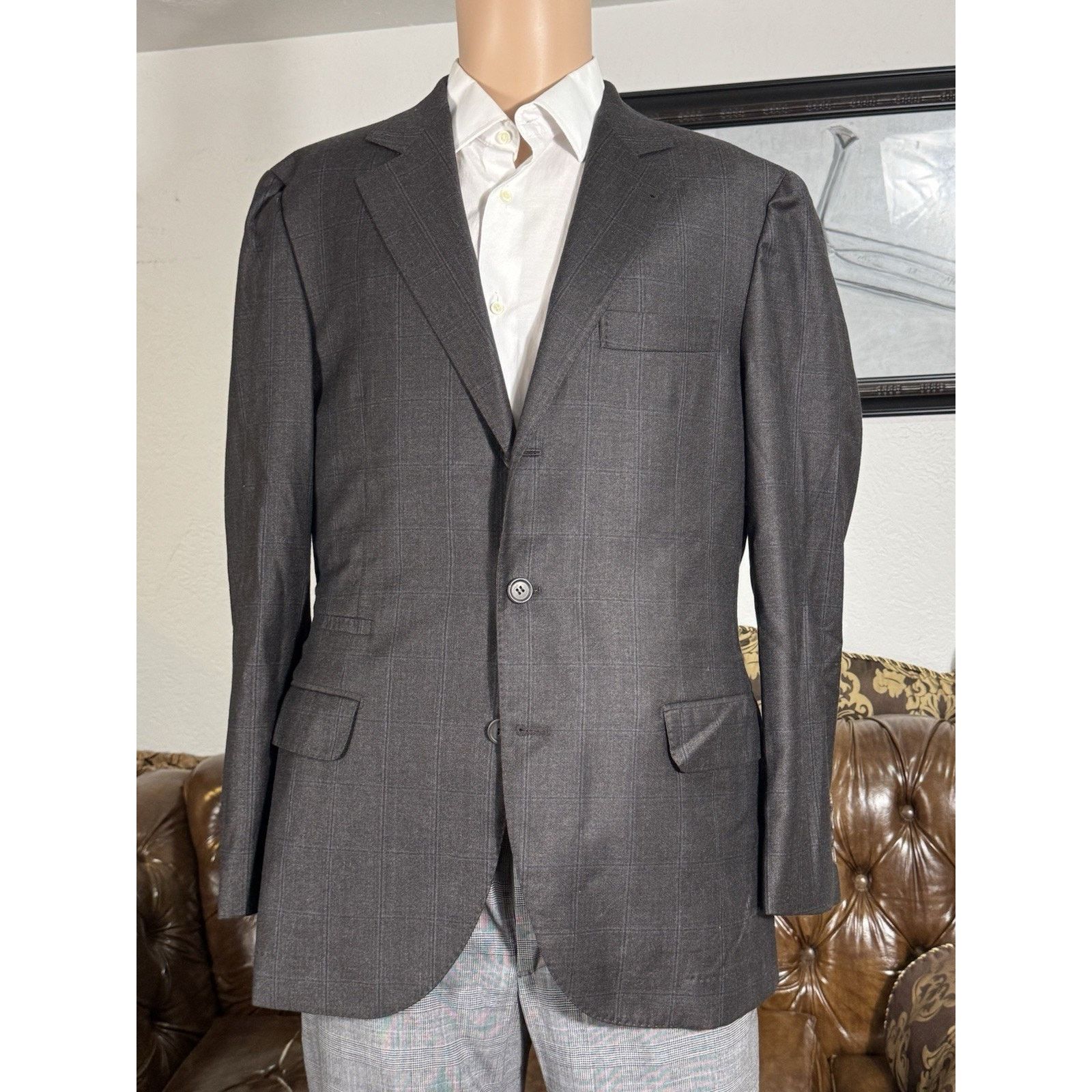 Brunello Cucinelli Brunello Cucinelli Virgin Wool Brown Blue Plaid Blazer 50/40 Size 40R - 1 Thumbnail