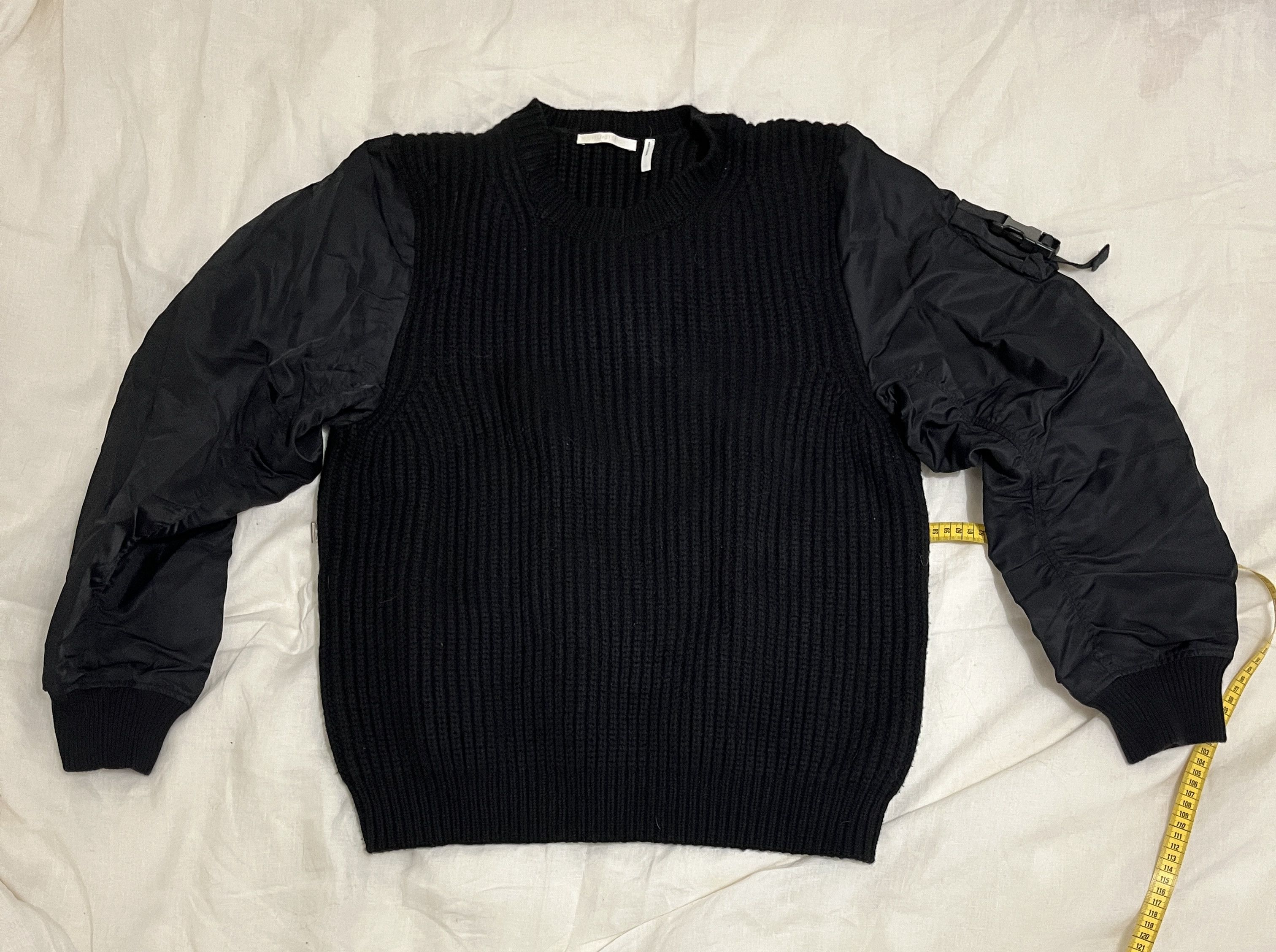Helmut Lang Helmut Lang Black Nylon Sleeve Knit Merino Sweater Size US L / EU 52-54 / 3 - 1 Thumbnail