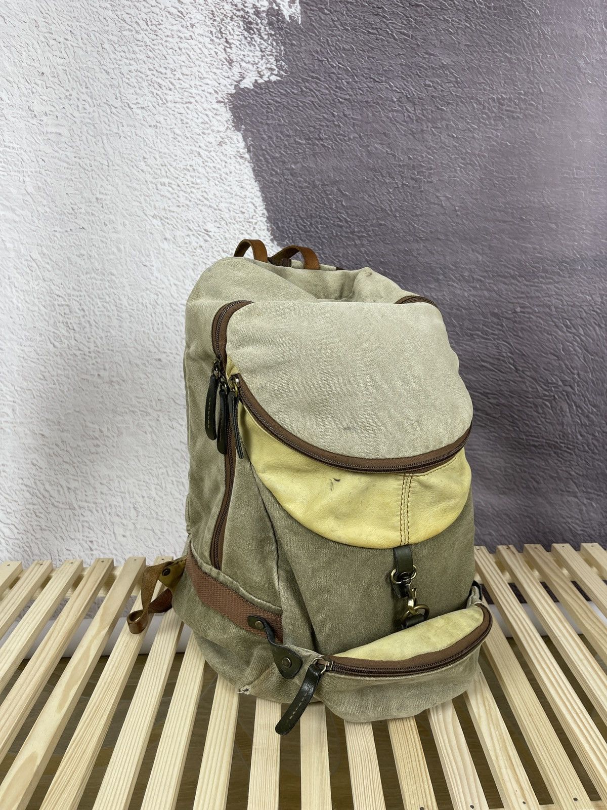 Vintage Vintage Avant Garde lyiami cotton leather backpack military Size ONE SIZE - 1 Thumbnail