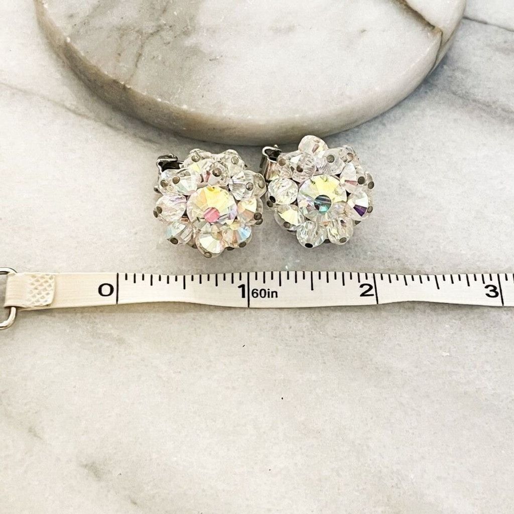 Vintage Vintage Signed Hobe Earrings AB Crystal Faceted Bead Clip On Size ONE SIZE - 8 Thumbnail