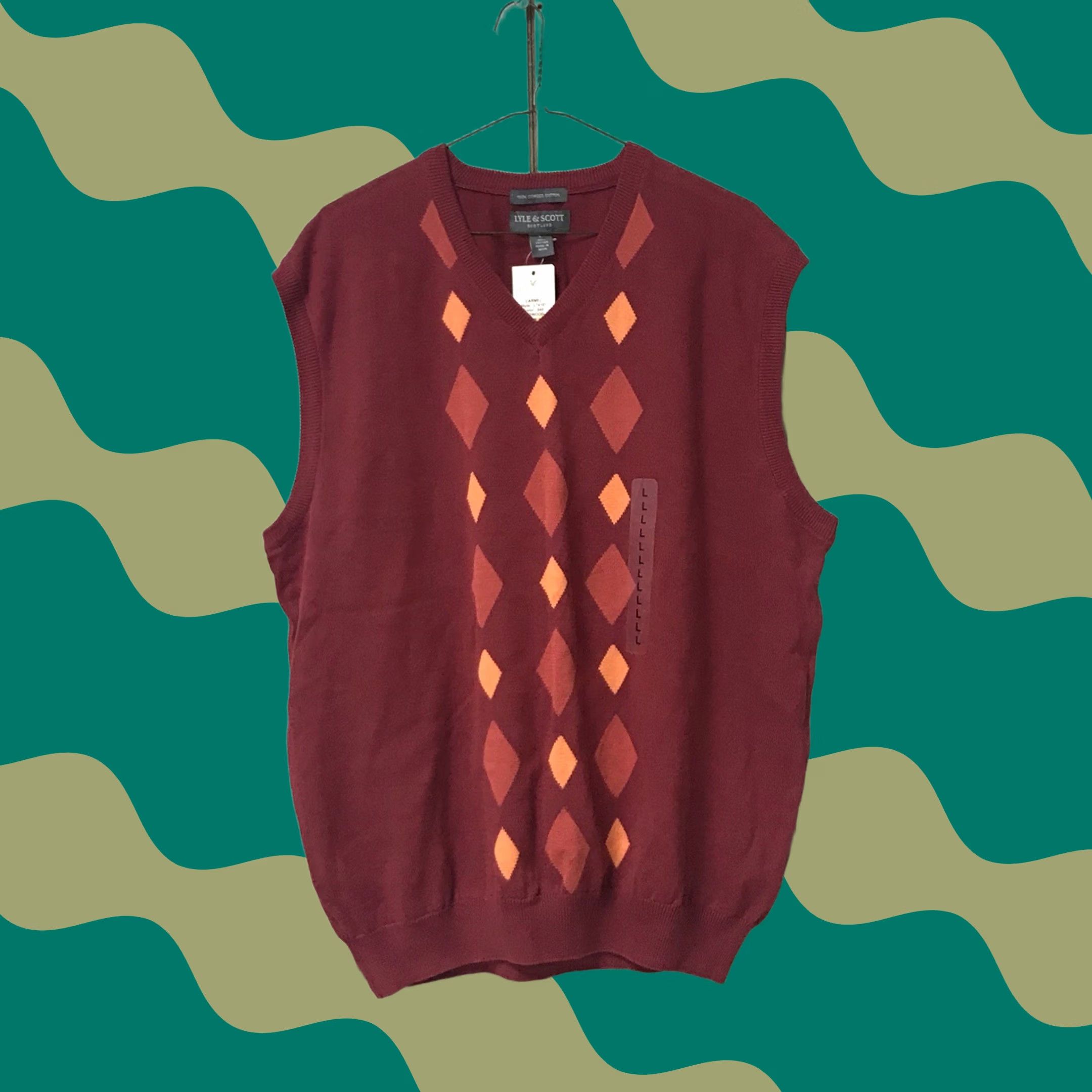 Lyle & Scott Lyle & Scott Men Redwood Carmel Argyle Combed Cotton Knit V-Neck Sweater Vest L Size US L / EU 52-54 / 3 - 1 Thumbnail