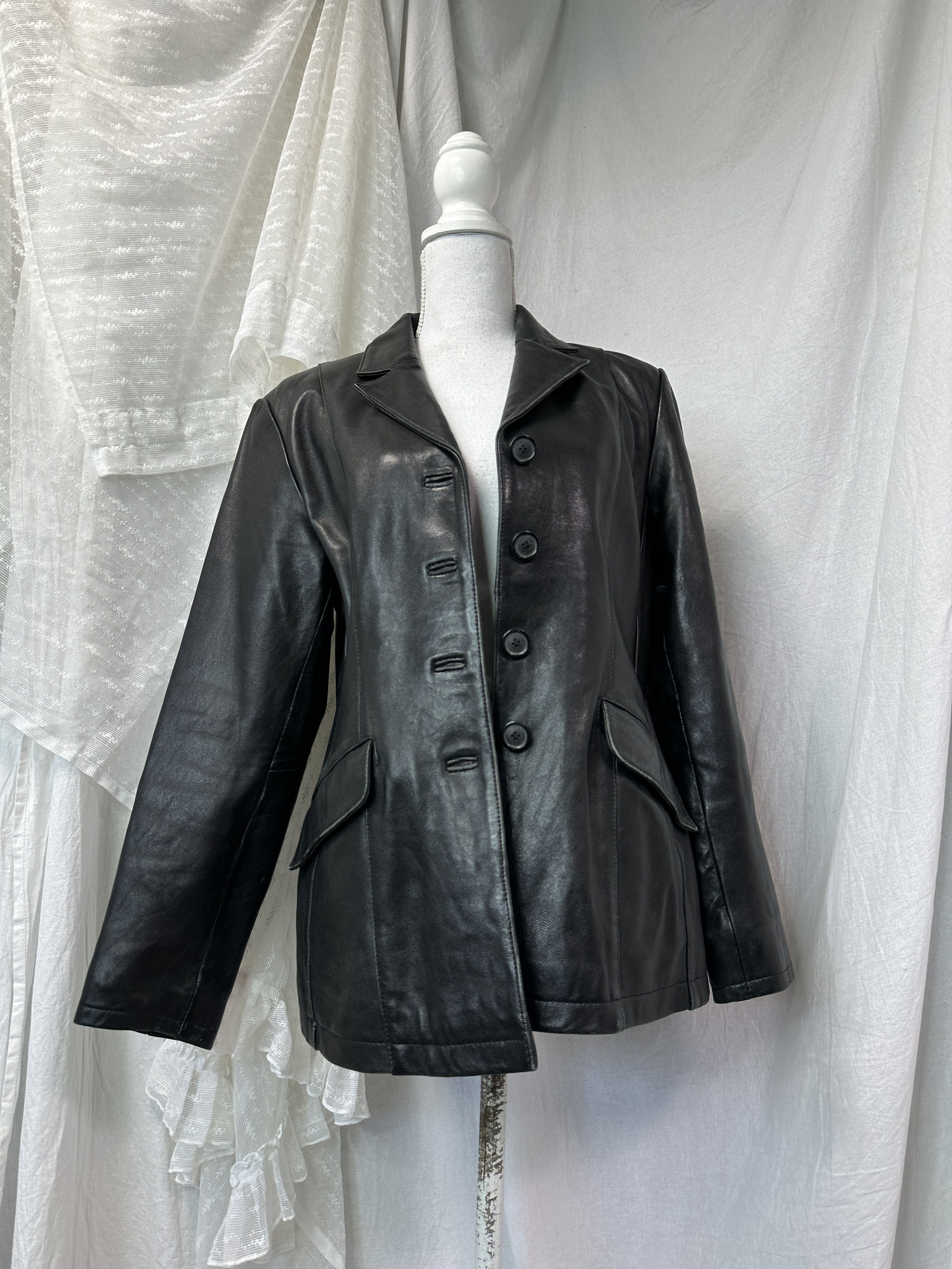 Vintage Vintage Leather Biker Grunge Button Up Coat 90s Size M / US 6-8 / IT 42-44 - 2 Thumbnail