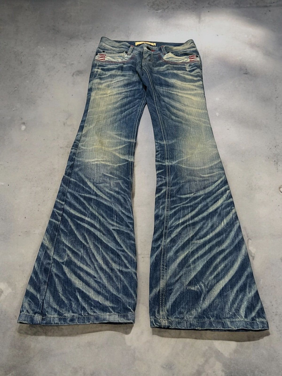 If Six Was Nine × Le Grande Bleu (L.G.B.) × Vintage Look.at.me denim Low Rise Flare Jeans Size US 28 / EU 44 - 2 Thumbnail