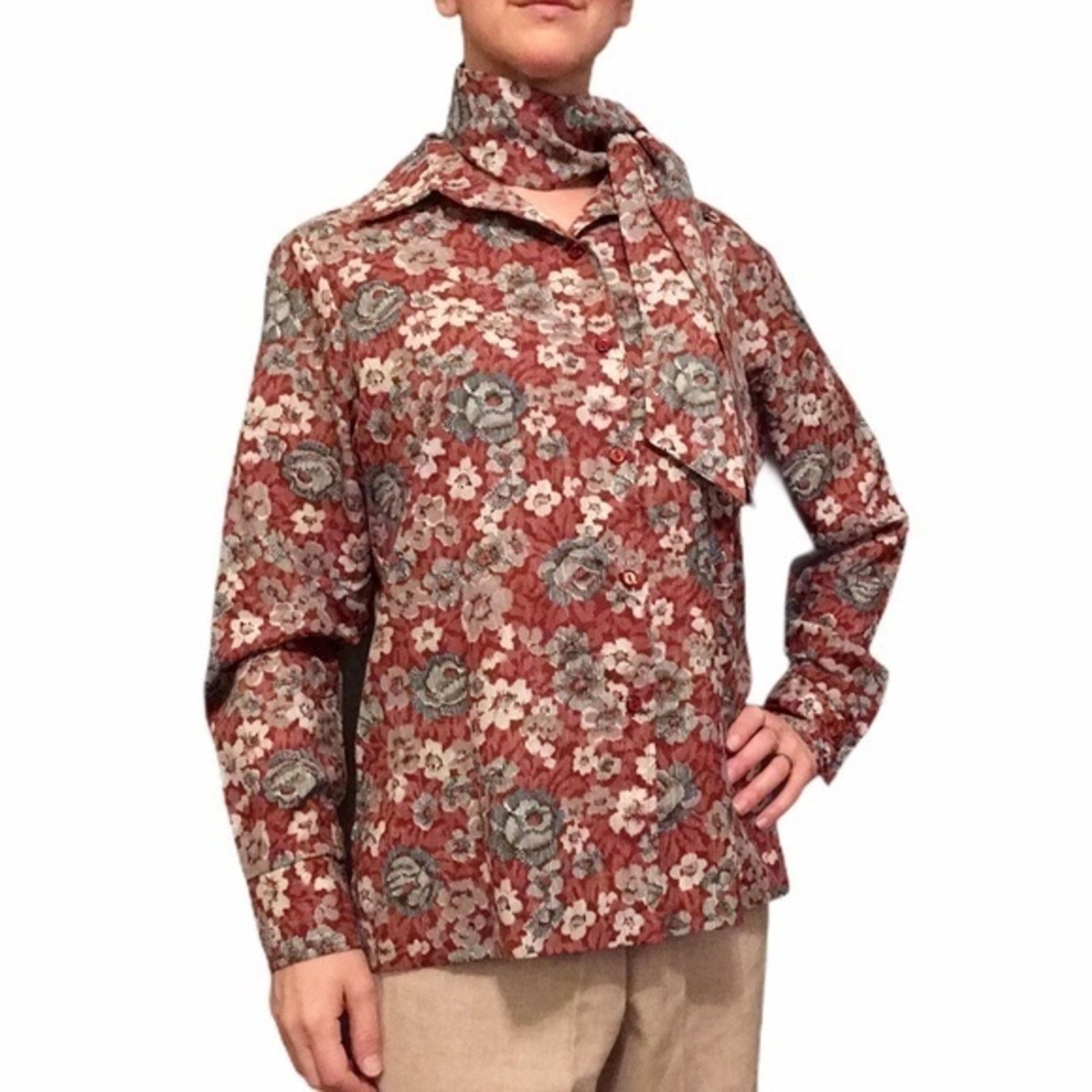 Vintage Vintage Alex Colman Sportswear Set: Floral Blouse & Scarf Size L / US 10 / IT 46 - 1 Thumbnail