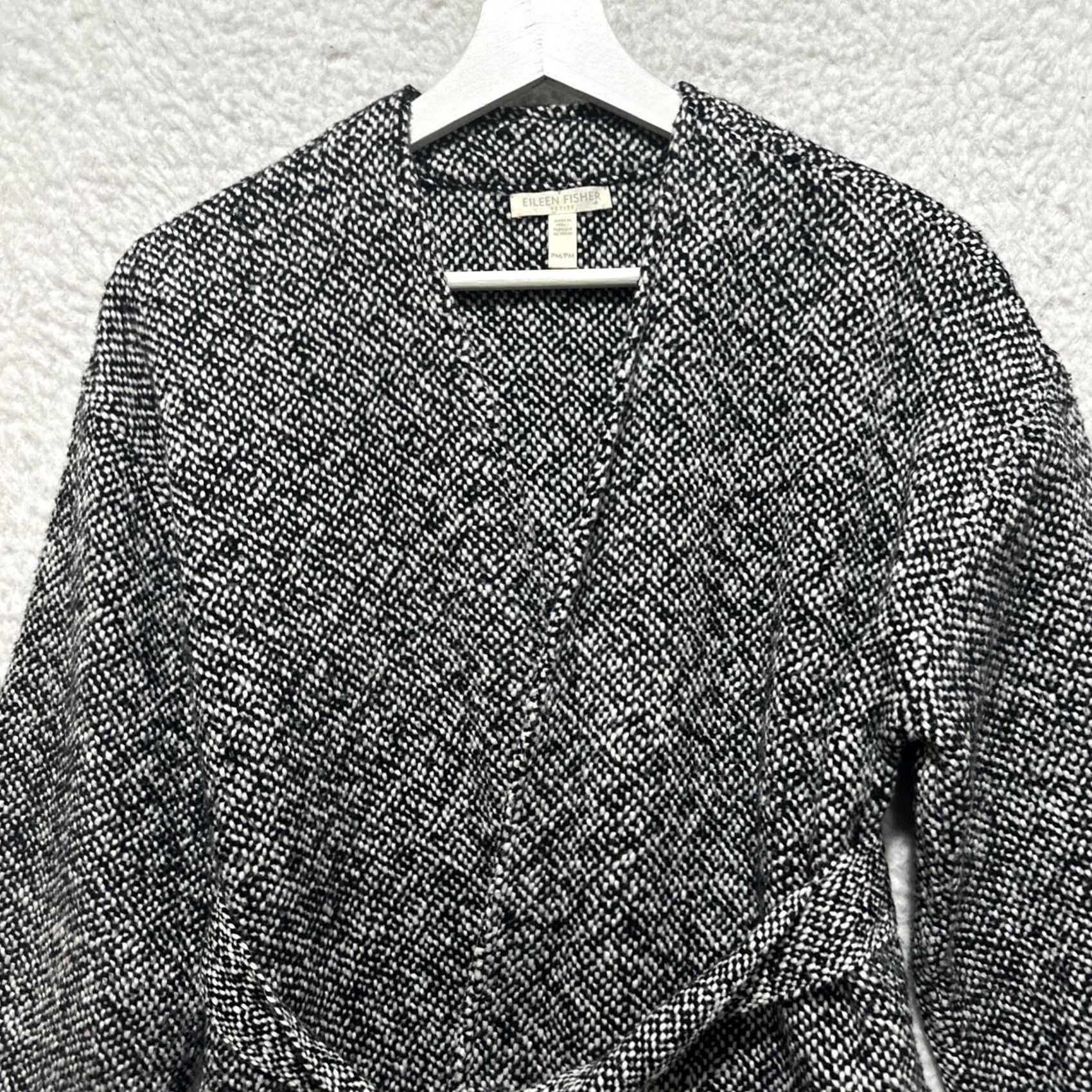 Eileen Fisher Eileen Fisher Women's PM 100% Organic Cotton Wrap Jacket Cardigan with Tie, Black, Petite, Long Sleeve, Casual Wear, Kimono Style, Tie Closure Size M / US 6-8 / IT 42-44 - 4 Thumbnail