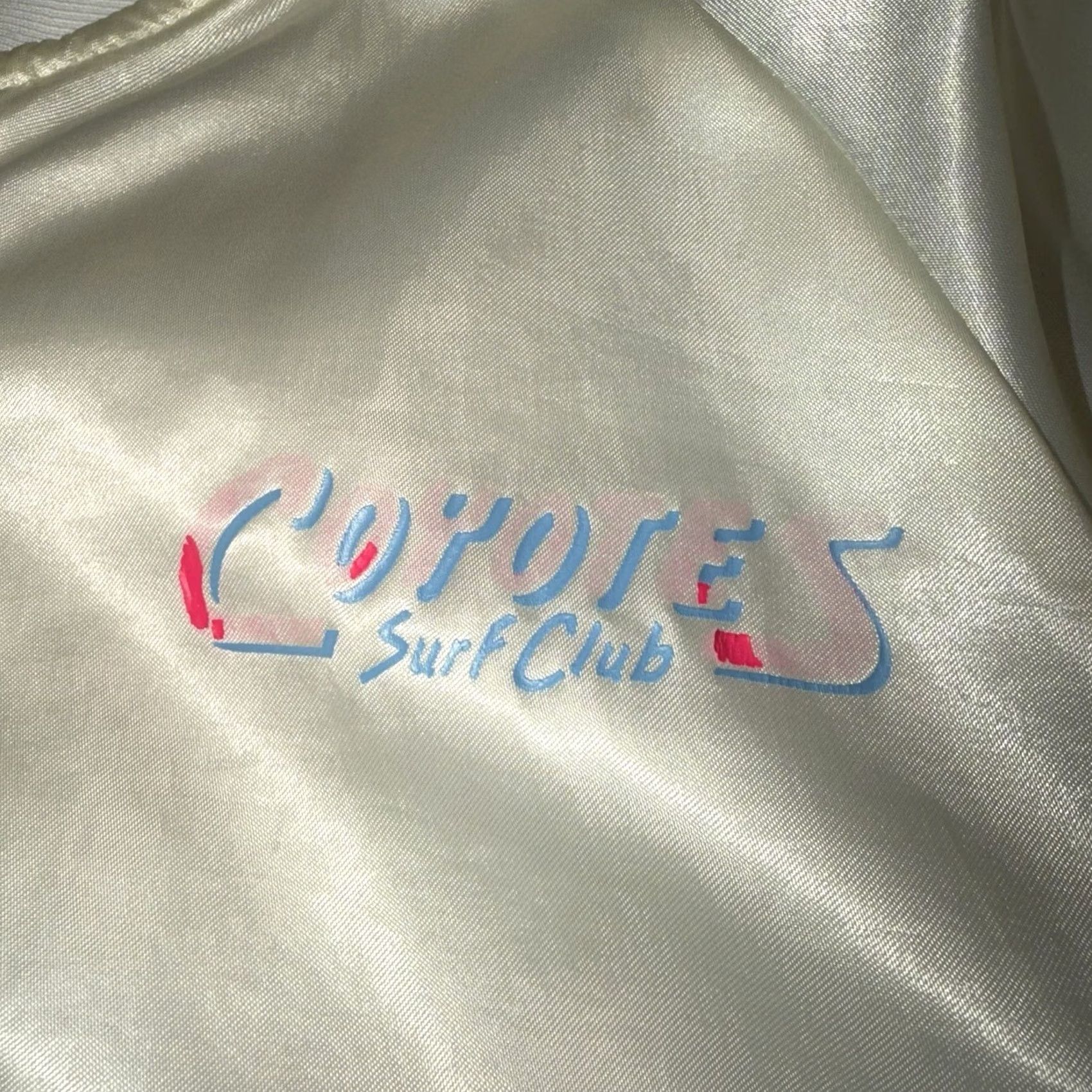 Vintage VINTAGE Hartwell Satin Jacket XL Coyotes Surf Club Clearwater Beach Florida Sailing Sun Bomber Jacket Men White/Blue Striped Pattern Size US XL / EU 56 / 4 - 6 Thumbnail