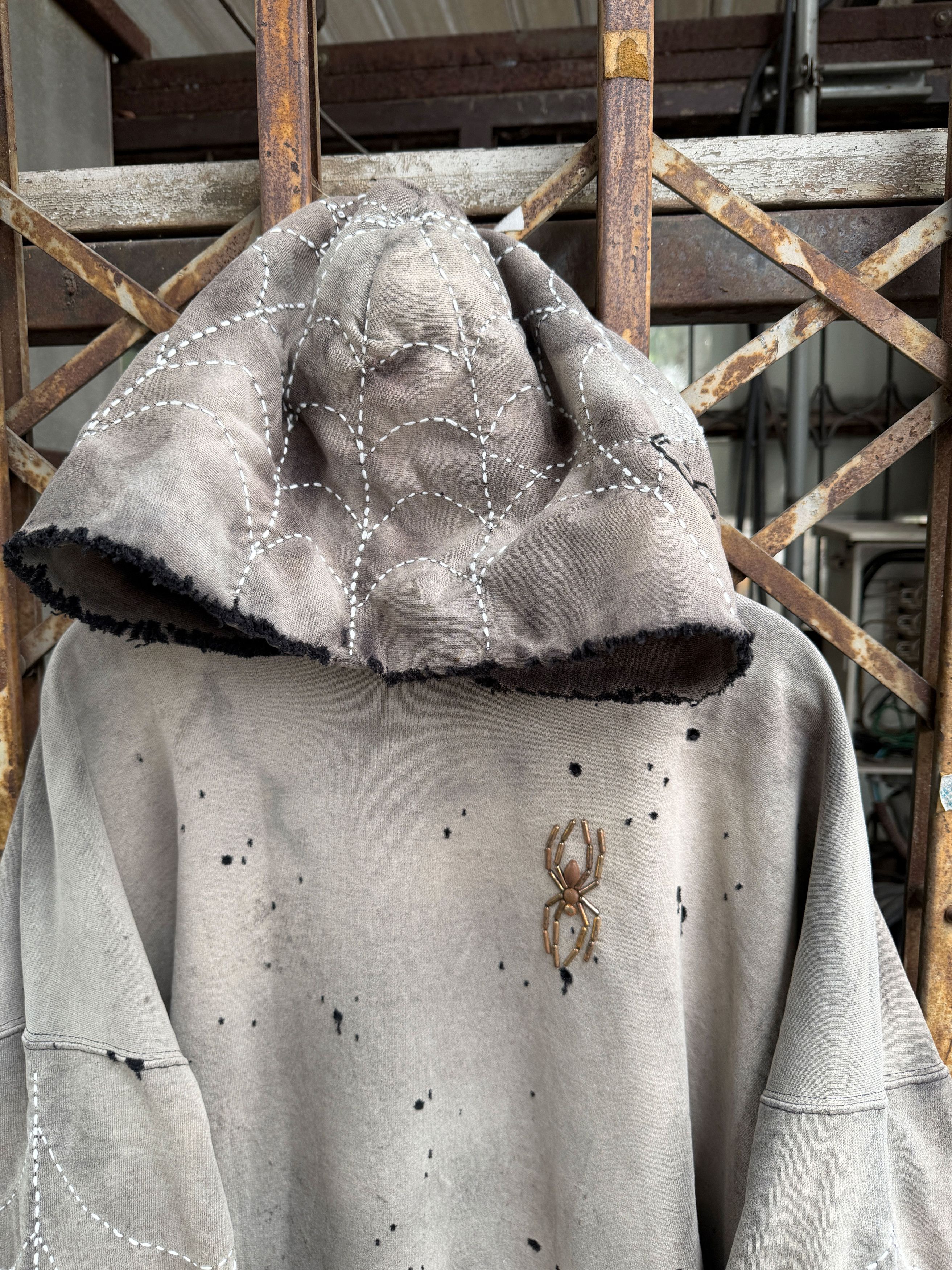Japanese Brand XXL* Thrashed & Faded Sashiko Spider Web Hoodie Size US XXL / EU 58 / 5 - 15 Thumbnail