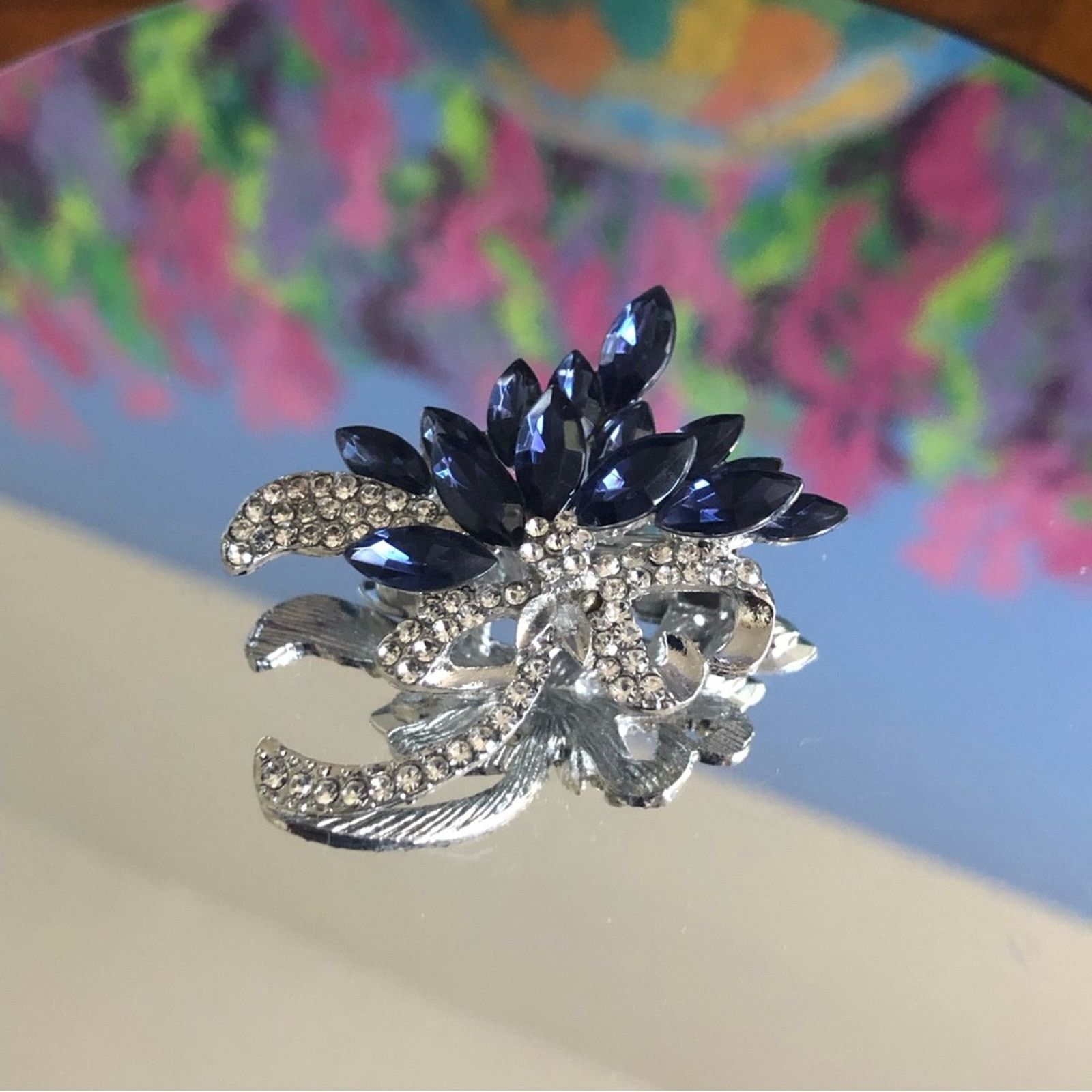 Jewelry Marquis sapphire tone rhinestone silver plated brooch pin Size ONE SIZE - 1 Thumbnail