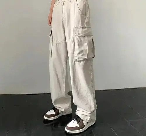 Japanese Brand Cargo Pants Cream- Korean Streetwear Style Pants Size US 31 - 3 Thumbnail