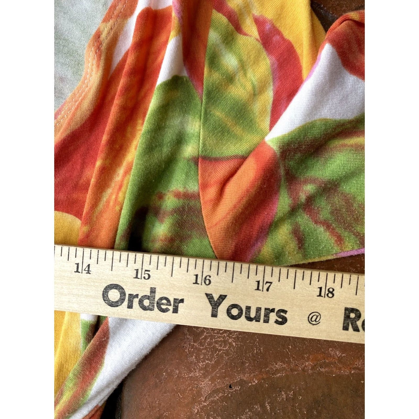 Vintage CAbi Blouse Shirt Women's Medium Tulip Print Faux Wrap Ruched 3/4 Sleeve Top White Orange Pink Yellow Green Size M / US 6-8 / IT 42-44 - 6 Thumbnail