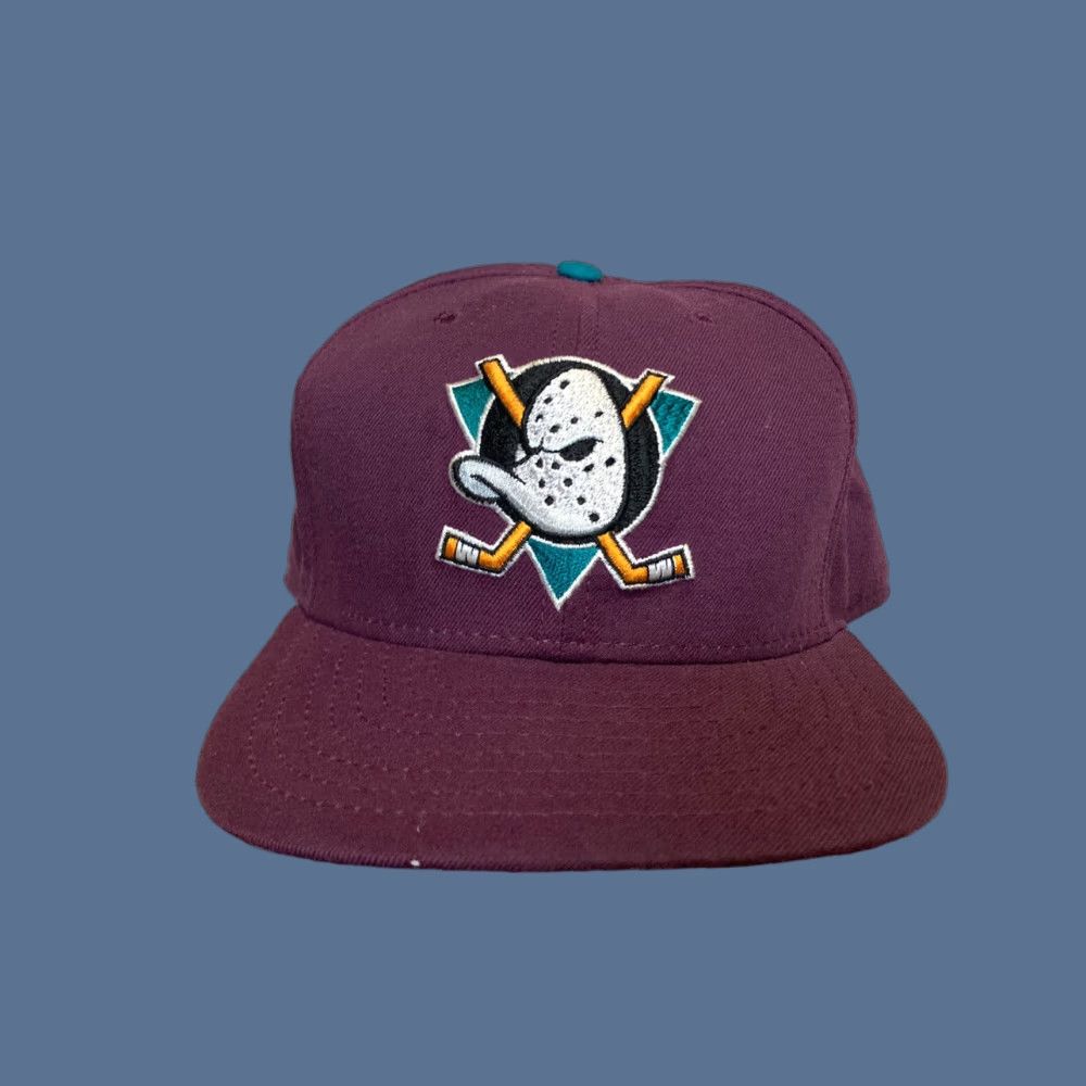 New Era VINTAGE New Era Anaheim Mighty Ducks NHL Rare Retro hat Baseball Cap Adjustable Purple Men Sports Hockey 90s Anniversary Mens Size ONE SIZE - 1 Thumbnail