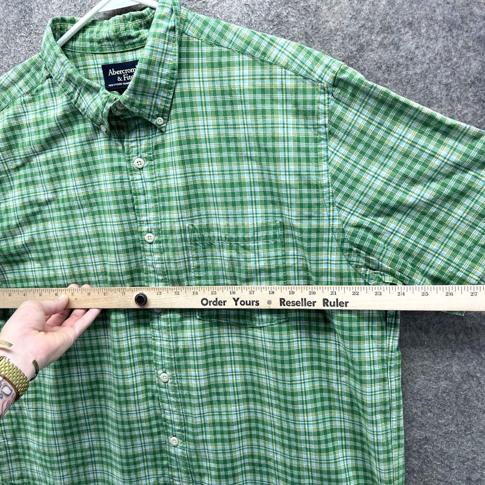 Abercrombie & Fitch VINTAGE Abercrombie & Fitch Shirt Mens XL Green Plaid Button-Down Short Sleeve Cotton Size US XL / EU 56 / 4 - 4 Thumbnail