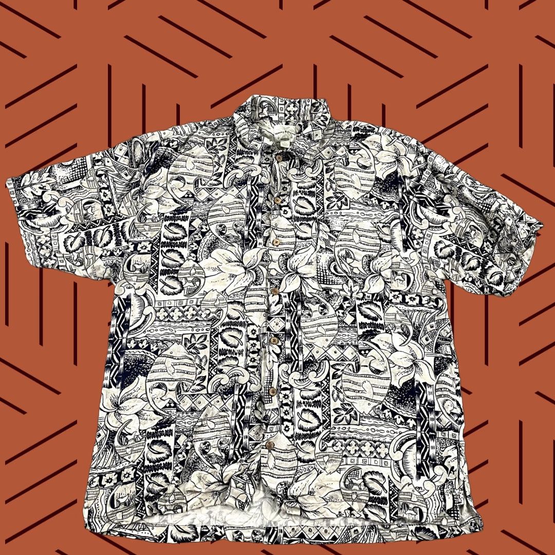 Tommy Bahama VINTAGE Tommy Bahama Shirt Mens XL Tan Blue Silk Hawaiian Fish Floral Button Up Size US XL / EU 56 / 4 - 1 Thumbnail