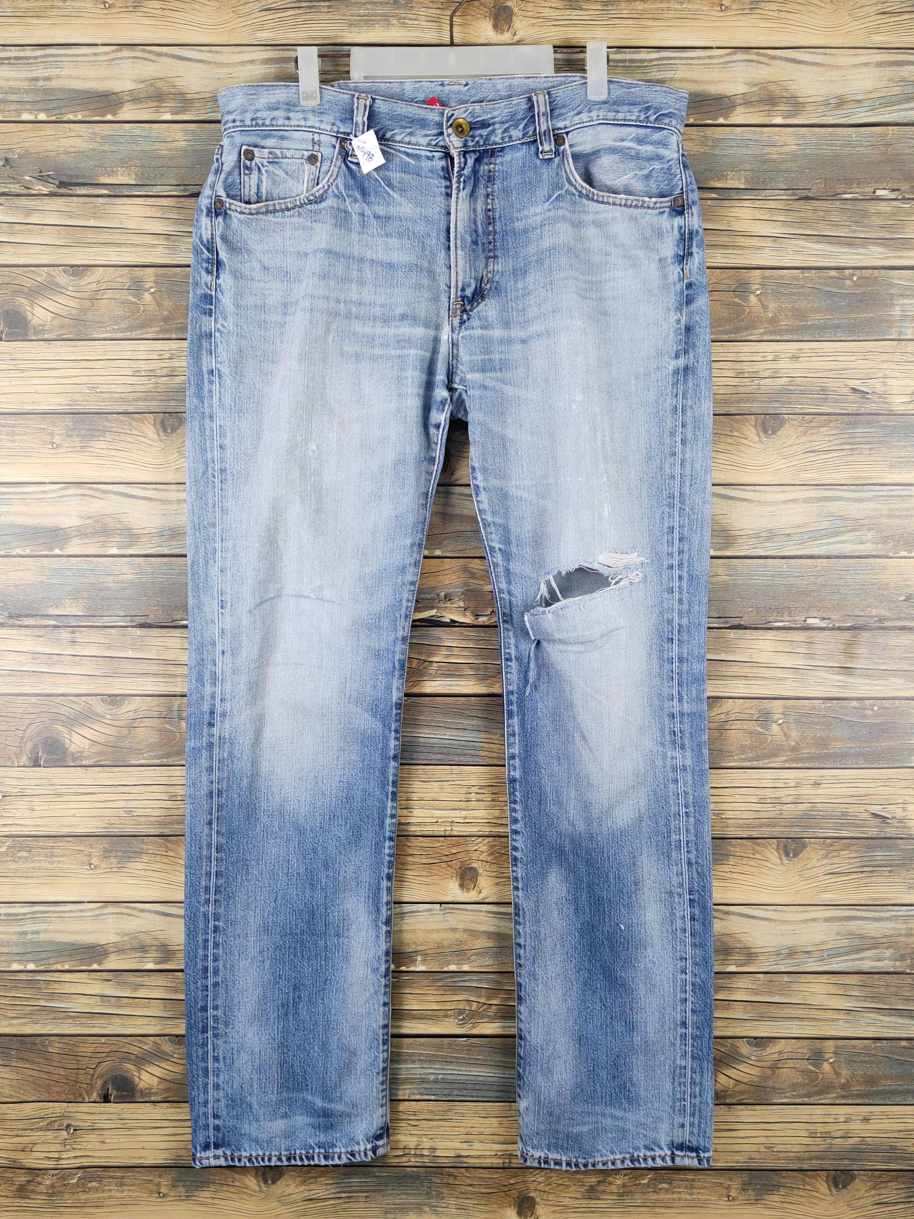 Japanese Brand Uniqlo japan faded Blue Distressed Ripped denim Jeans #W1498 Size US 35 - 1 Thumbnail