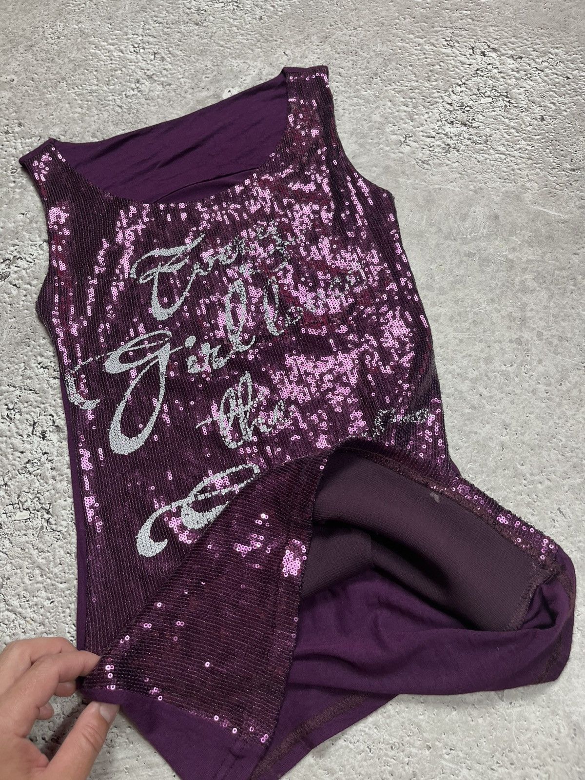 Other Y2K Purple Sequin Tank Top “Every Girl Loves the Swag” Size XS / US 0-2 / IT 36-38 - 7 Thumbnail