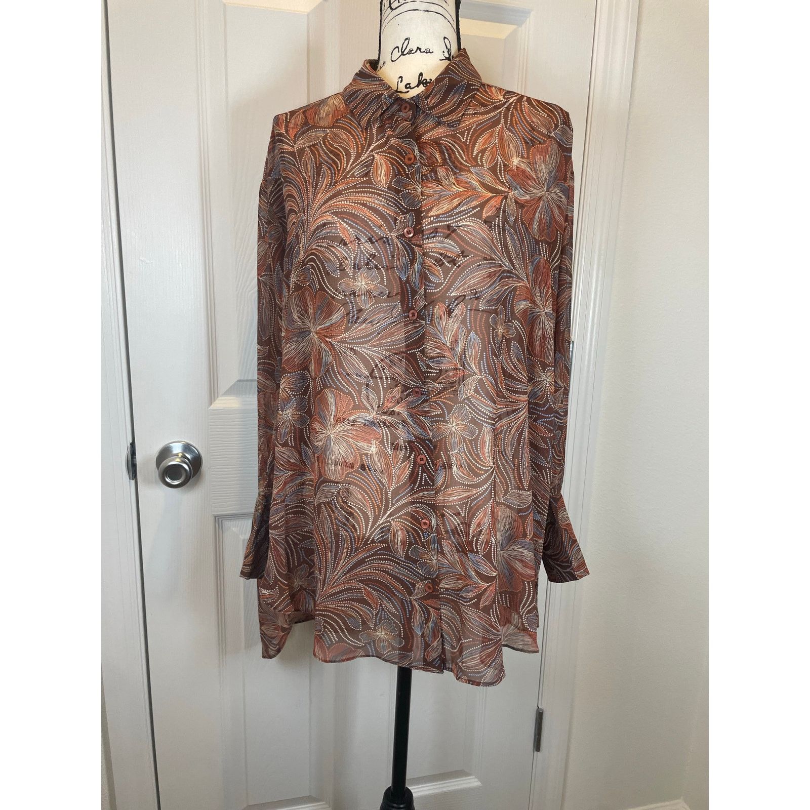 & Other Stories NEW OLIVACEOUS BLOUSE BOHO CHIC OVERSIZED SZ M BROWN FLORAL Size M / US 6-8 / IT 42-44 - 12 Thumbnail