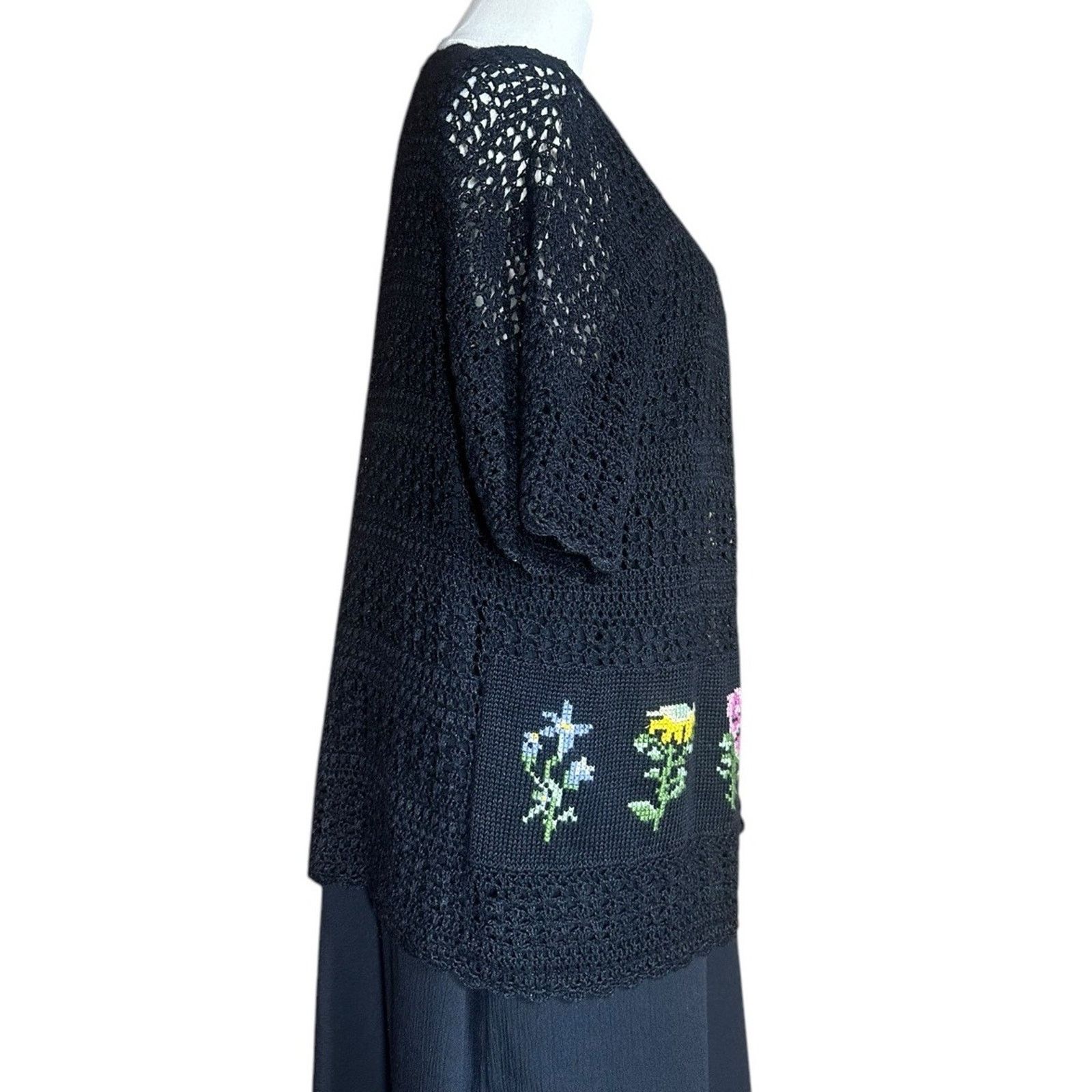 Other Vtg 90s Teddi Black Floral Dress Crochet Cardigan Set M/L? Size L / US 10 / IT 46 - 8 Thumbnail