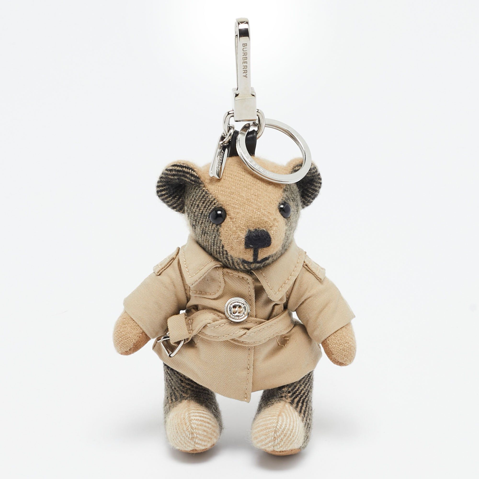 image of Burberry Beige Thomas Bear Bag Charm in White, Women's