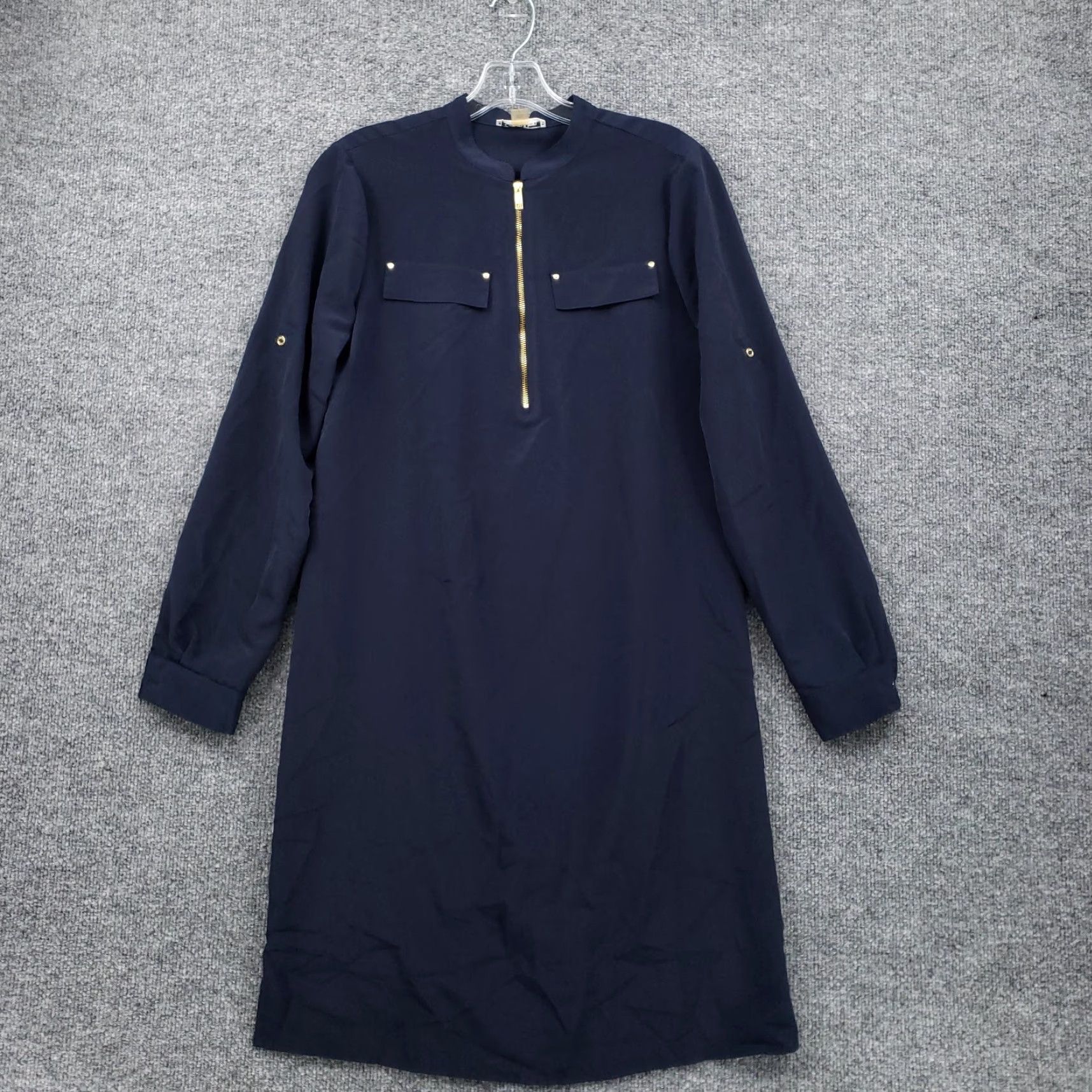 Calvin Klein Calvin Klein Dress Womens 4 Blue Shift 1/4 Zip Long Sleeve Side Slit Lightweight Size S / US 4 / IT 40 - 2 Thumbnail