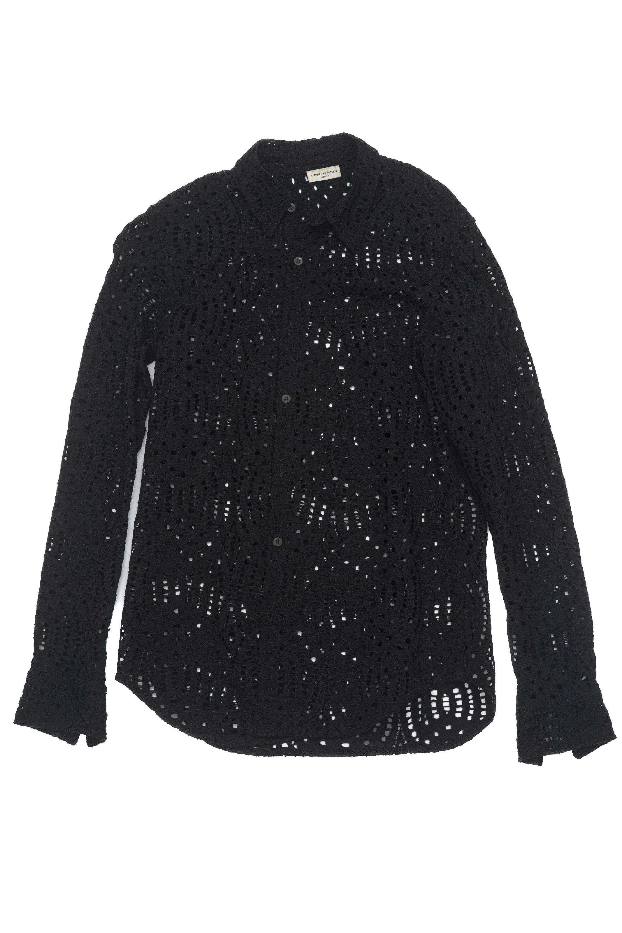 Dries Van Noten Dries Van Noten Openwork Lace Button-Up Shirt Black 54 Size XXL / US 16-18 / IT 52-54 - 1 Thumbnail
