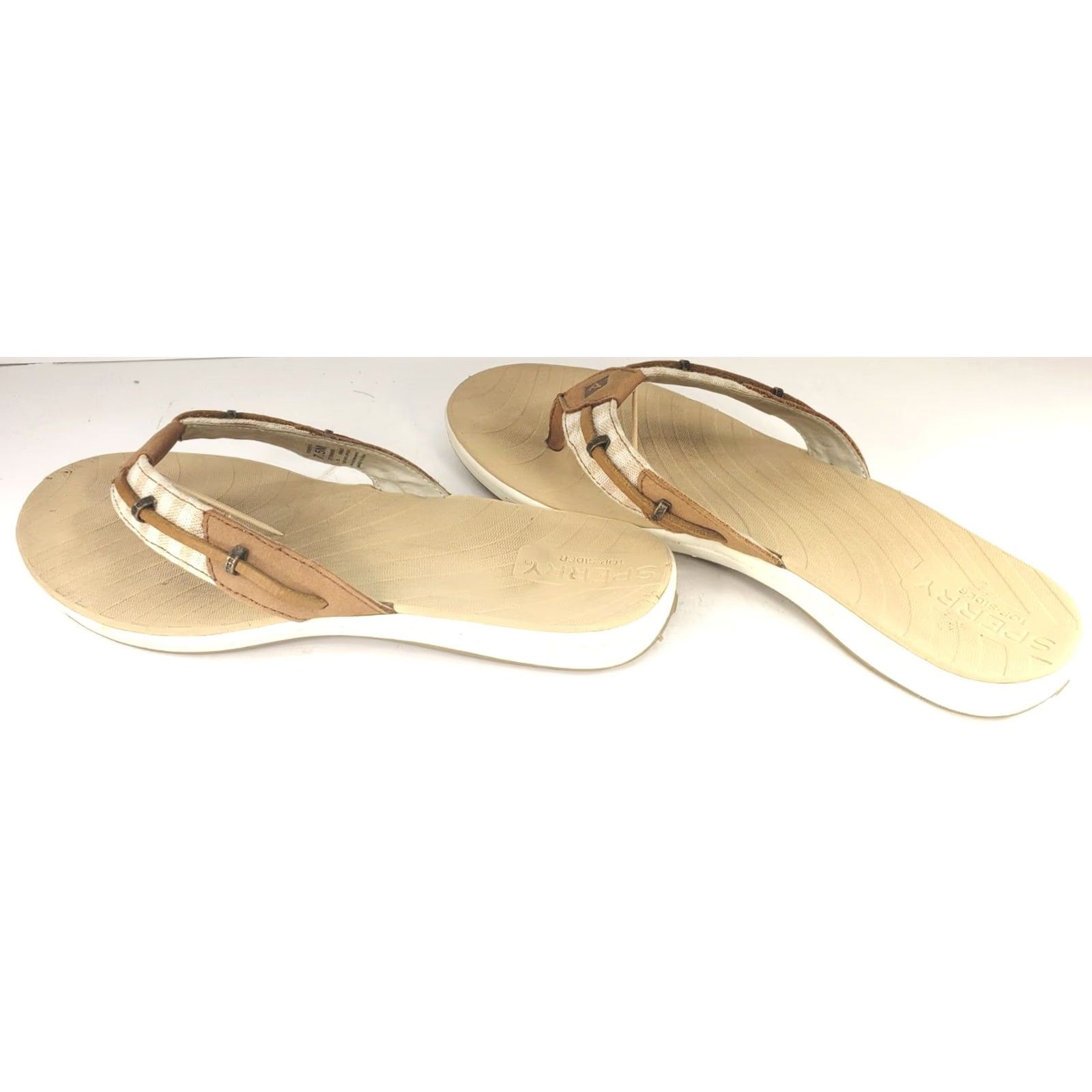 Sperry Sperry Seafish Sandal Women 7.5M Tan White Striped Canvas Leather Slip-On Flat Size US 8 / IT 38 - 5 Thumbnail