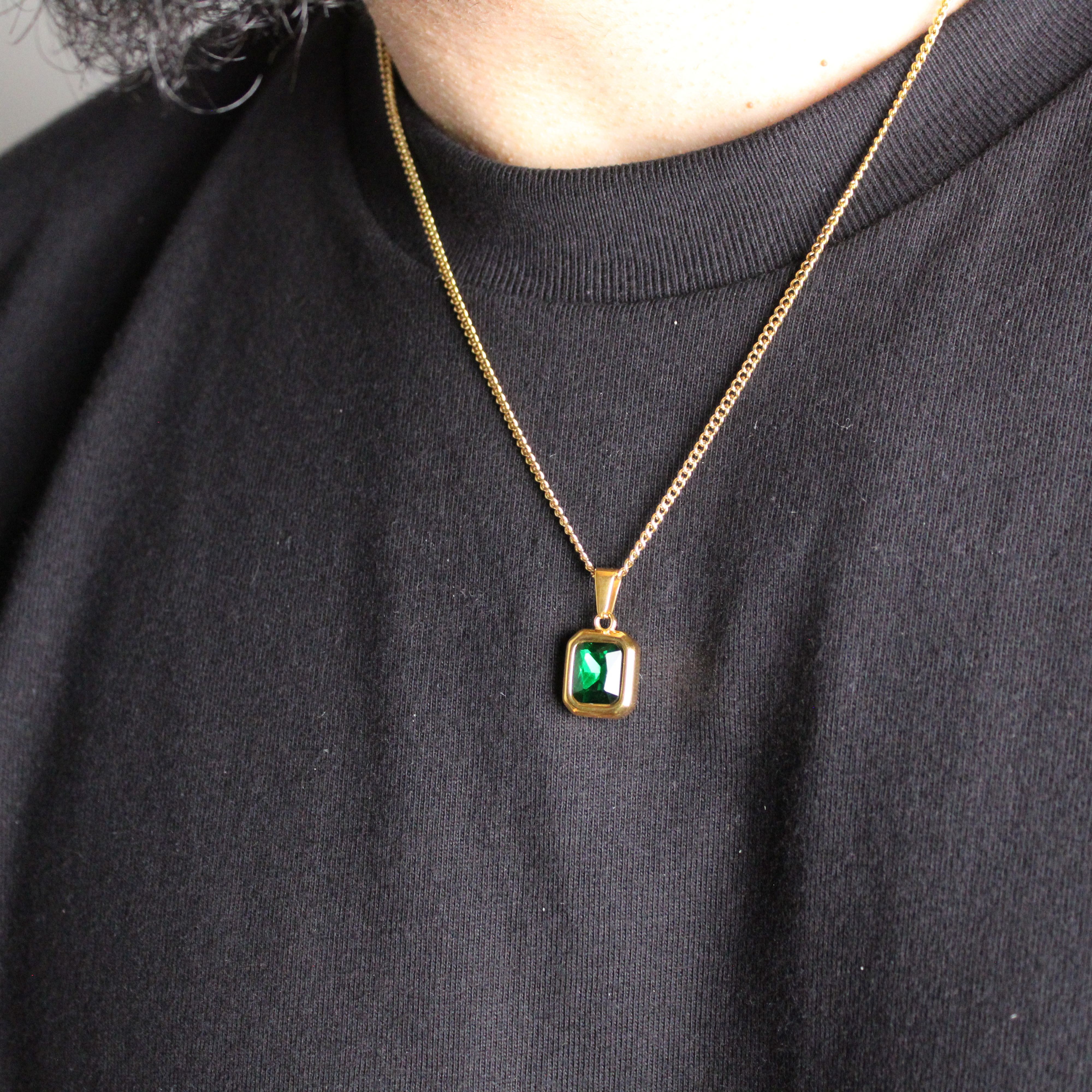 Jewelry Gold Emerald Cubic Zirconia Pendant Chain Necklace Size ONE SIZE - 2 Thumbnail