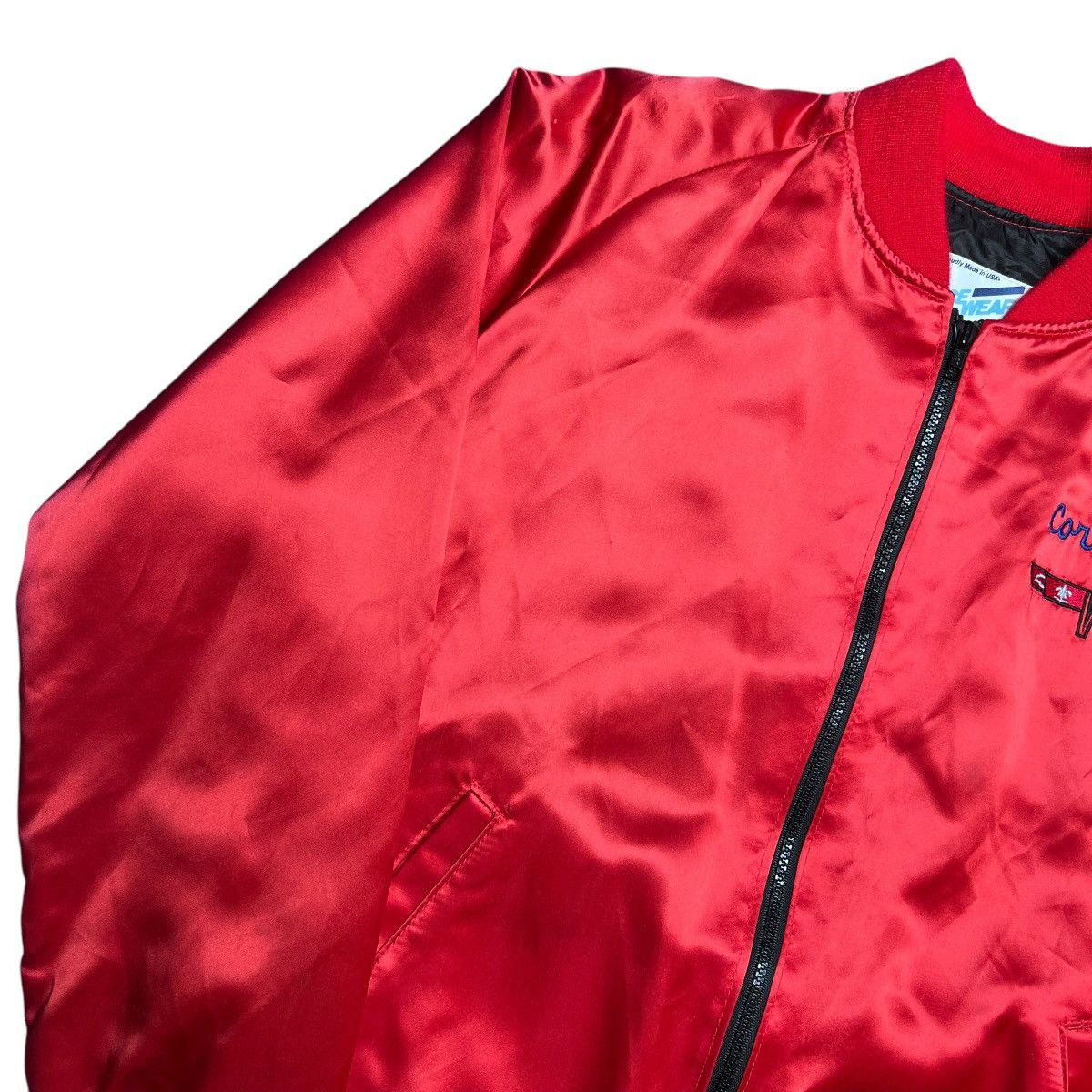 Chevrolet × Vintage 80s Chevrolet Corvette Embroidered Red Satin Bomber Jacket Size US L / EU 52-54 / 3 - 16 Thumbnail