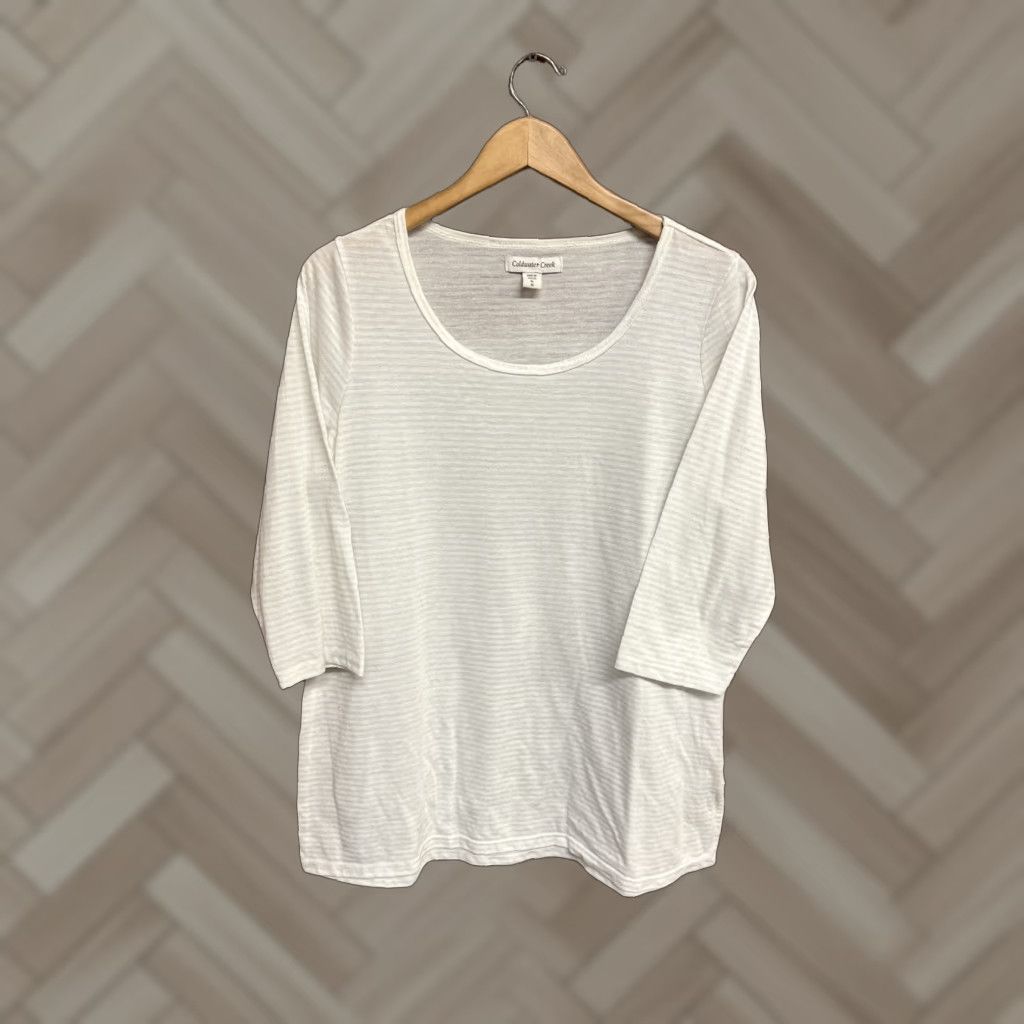 Coldwater Creek Coldwater Creek Womens T-Shirt White Striped 3/4 Sleeve XL Shirt Womens Size XL / US 12-14 / IT 48-50 - 1 Thumbnail