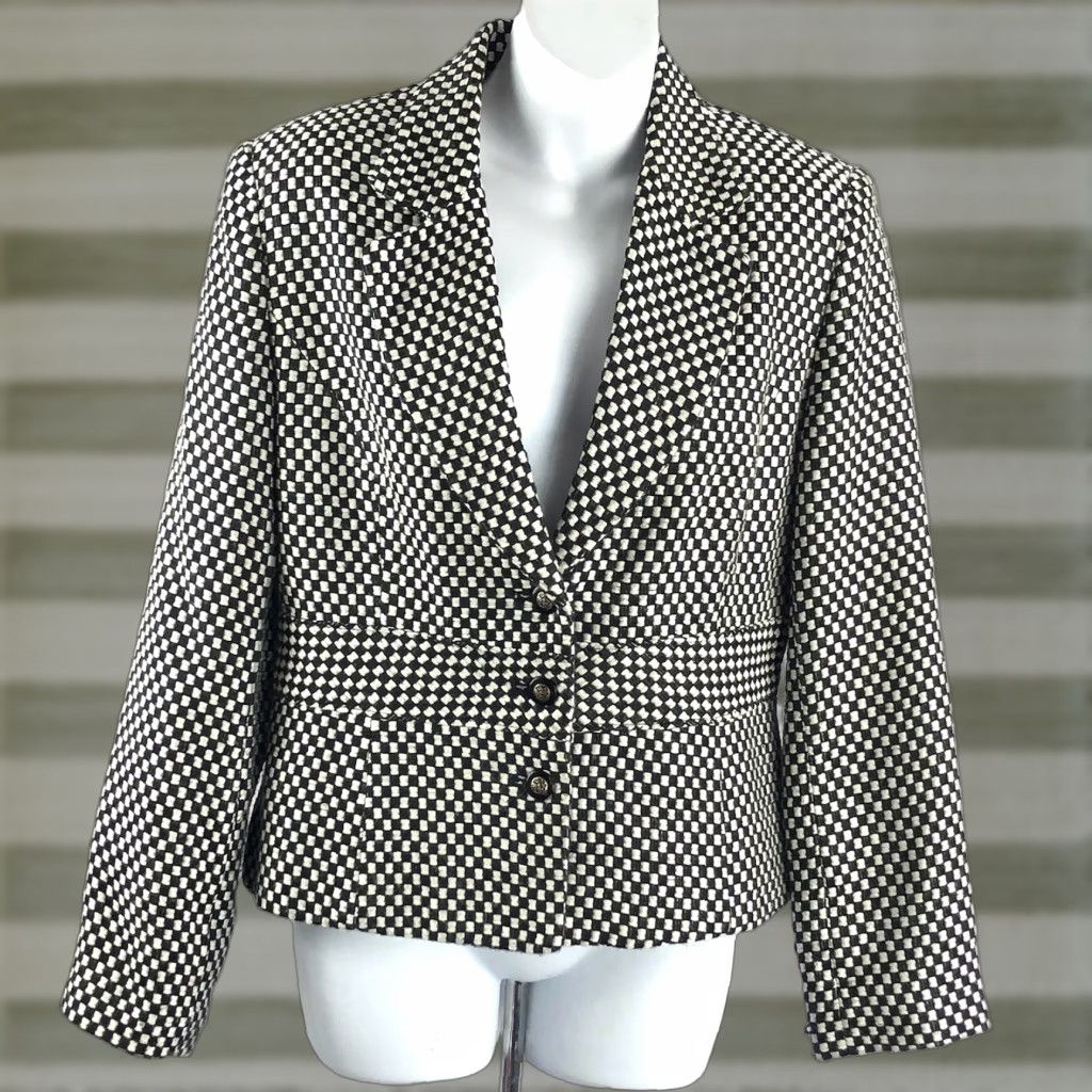 Vintage VINTAGE Blazer Shirt 10 Blk/Wht Check 3-Button Lined 90s Clueless academia Cher Retro Y2K Womens Size L / US 10 / IT 46 - 1 Thumbnail