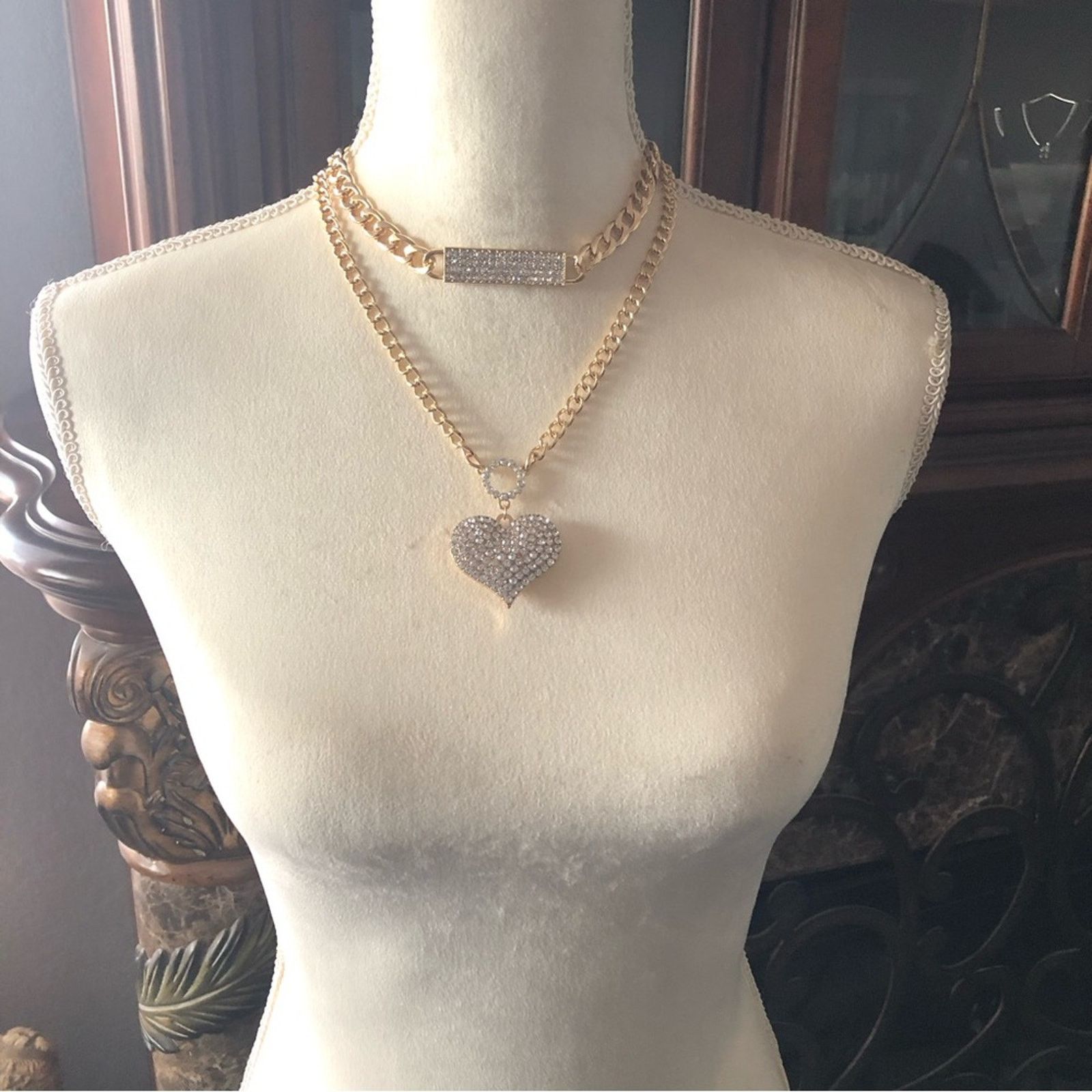 Jewelry European style two piece clear stone gold necklace set NEW Size ONE SIZE - 9 Thumbnail