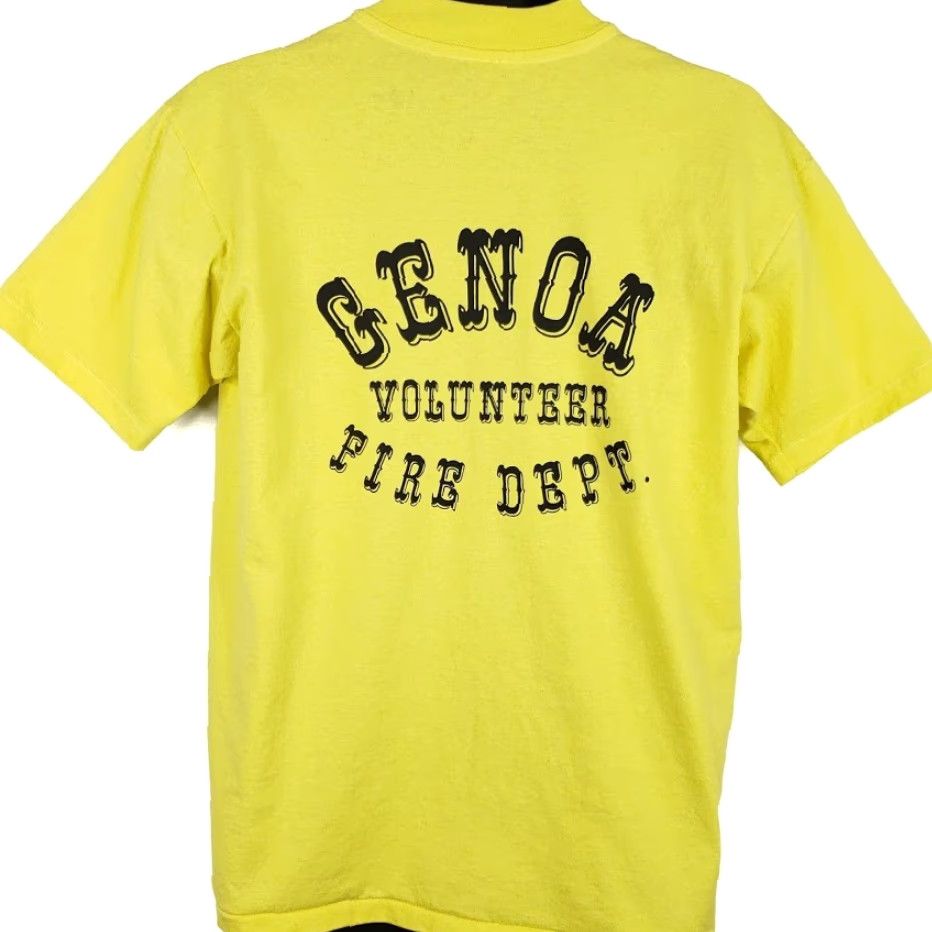 Hanes VINTAGE Genoa Volunteer Fire Department T Shirt Mens Large Made In USA 80s Hanes Firefighter Graphic Tee Yellow Size US L / EU 52-54 / 3 - 2 Thumbnail