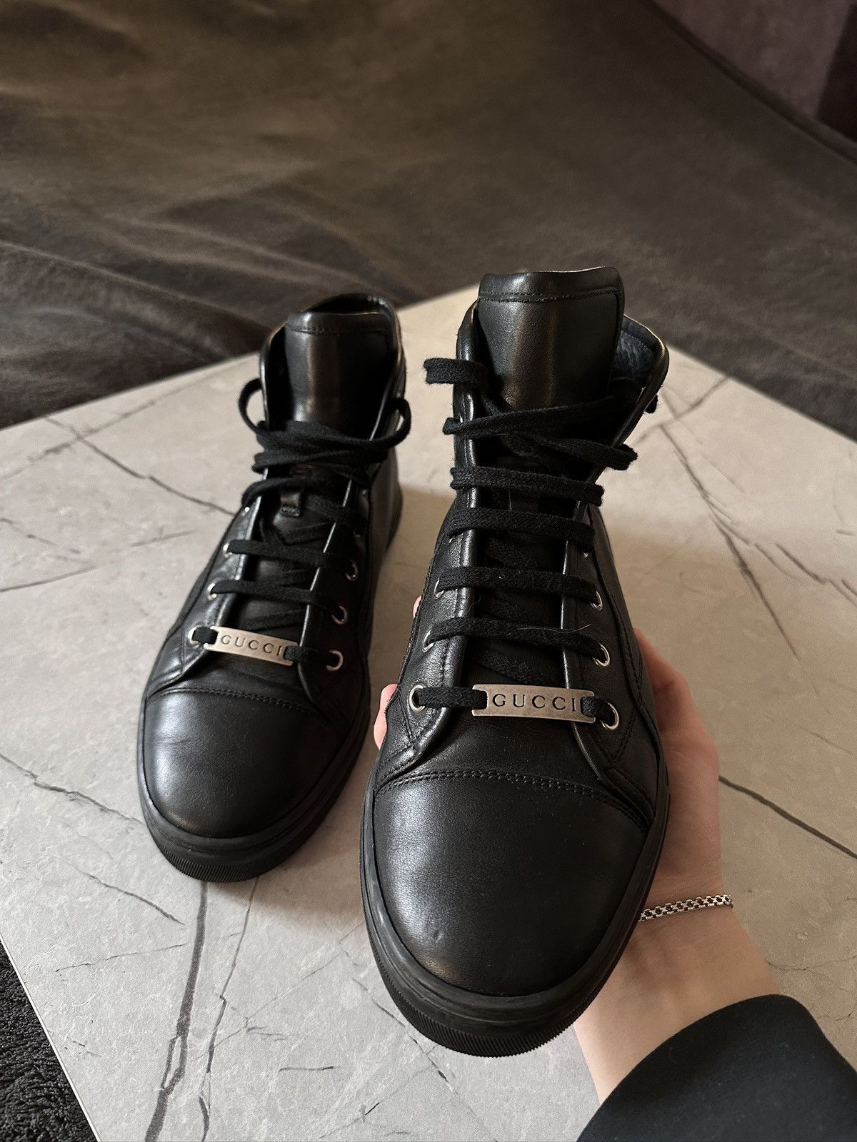 Gucci Gucci Men’s Black Leather Sneakers 423299 - Size 38 EU Rare Size US 6 / EU 39 - 5 Thumbnail
