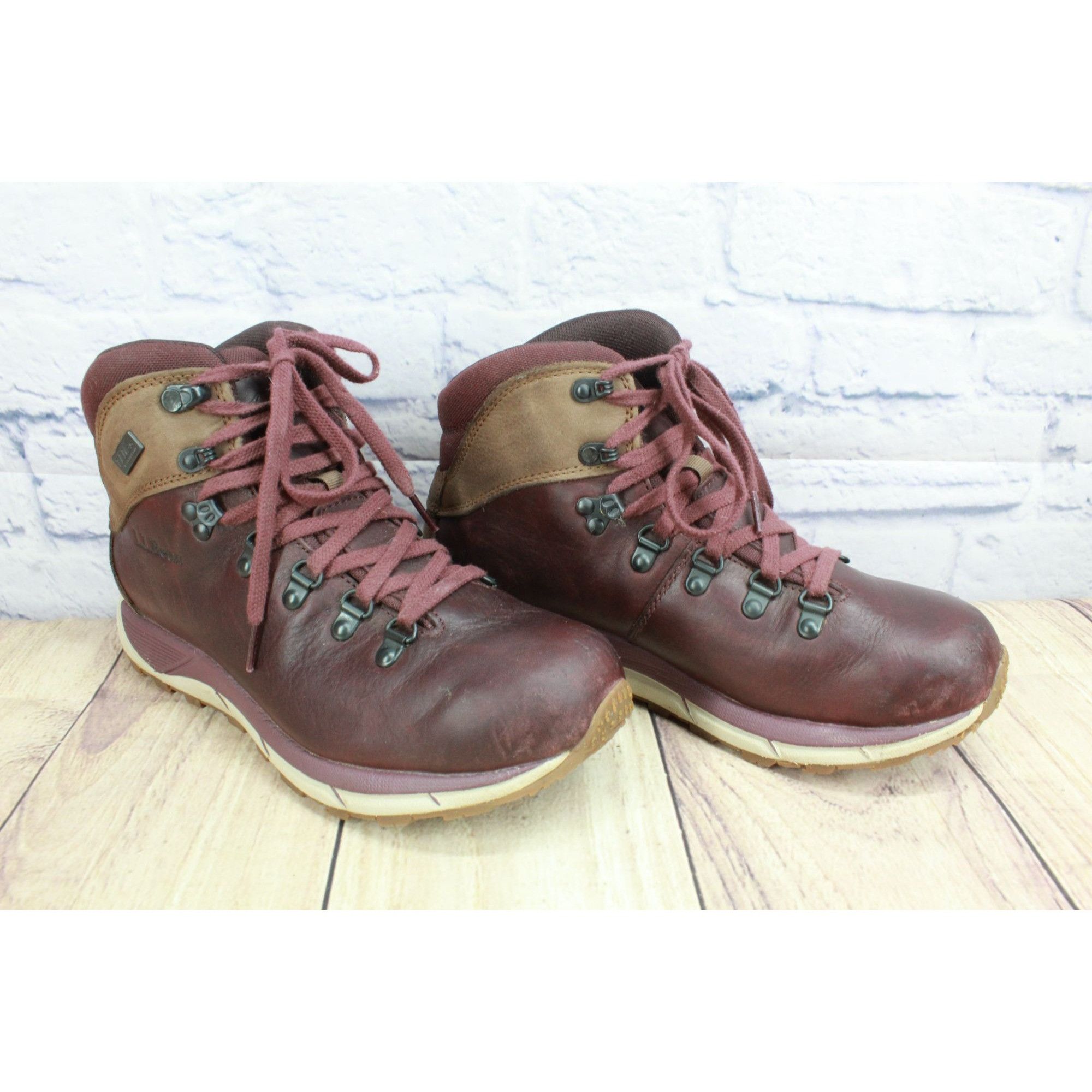 L.L. Bean × Leather LL Bean Alpine Burgundy Leather Waterproof Hiking Boots Size US 9.5 / IT 39.5 - 3 Thumbnail
