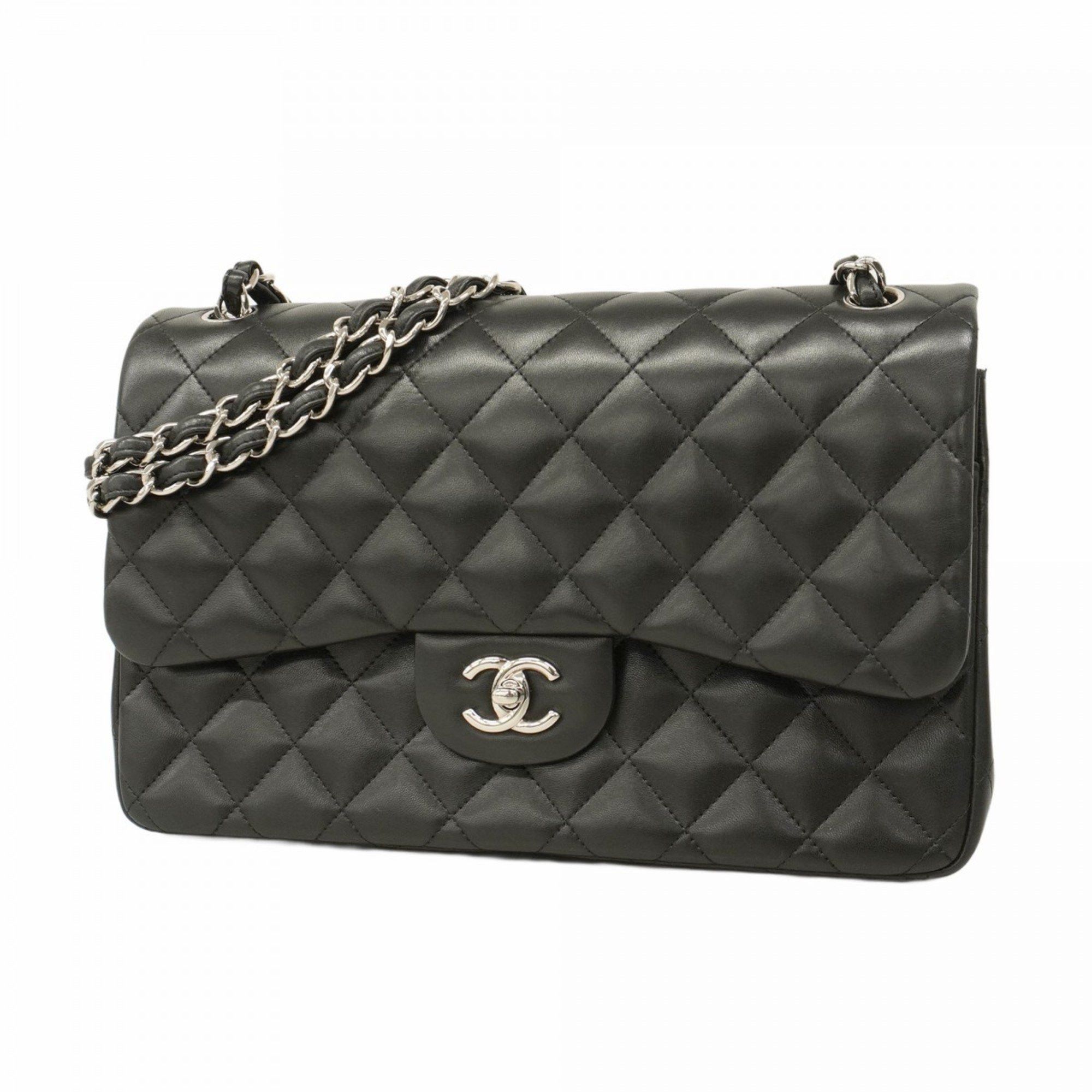 Chanel Shoulder Bag Deca Matelasse W Flap Chain Lambskin Black Women's