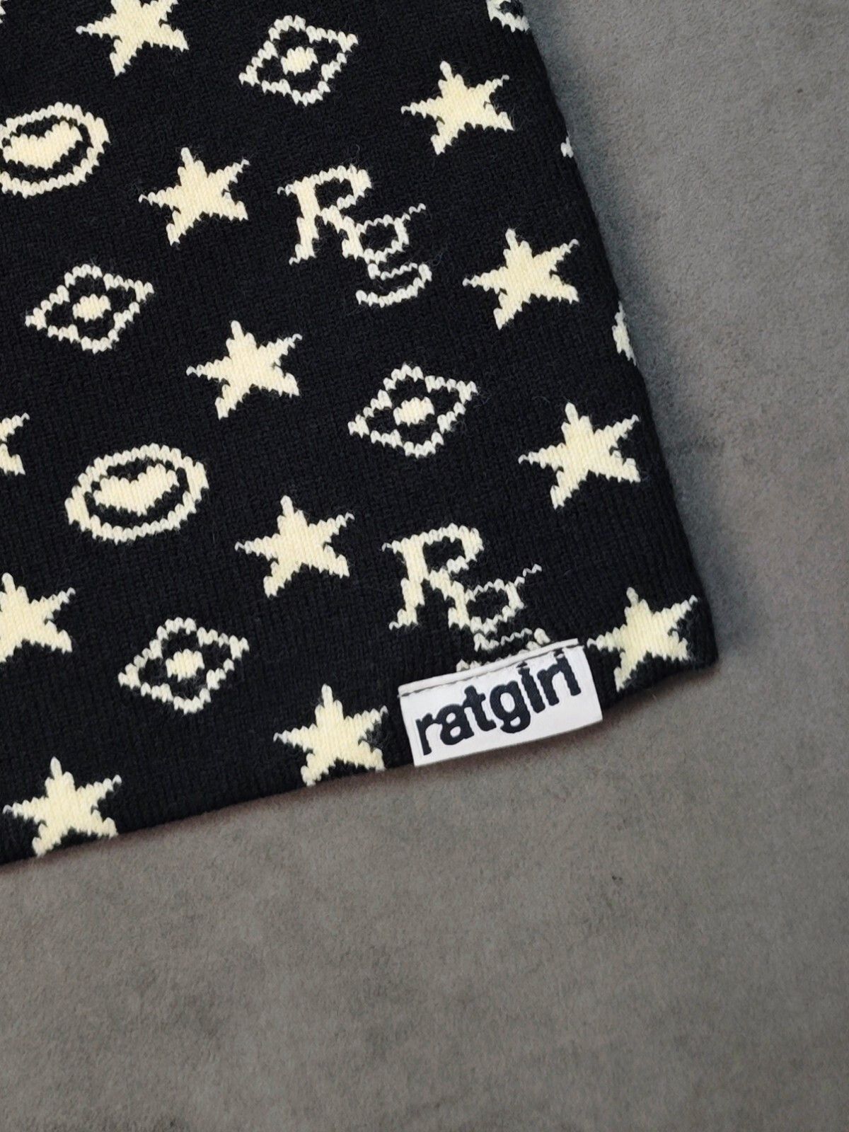 Stray Rats Ratgirl Monogram Beanie Y2K Star Print Hat in Black, Men's — image 3 of 6