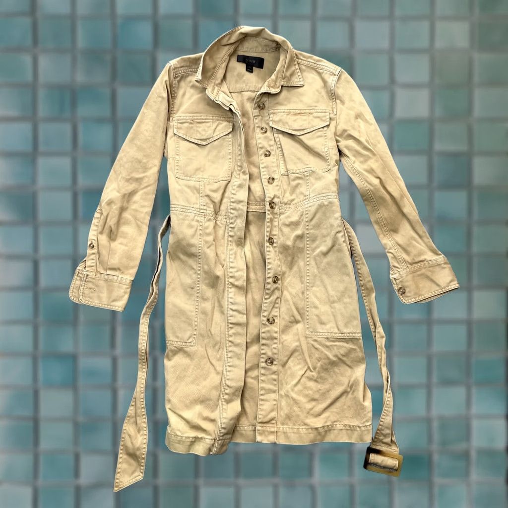 J.Crew J.CREW Jacket Womens 0 Petite Beige Overcoat Cotton Belted Waist Button Front Size XS / US 0-2 / IT 36-38 - 1 Thumbnail
