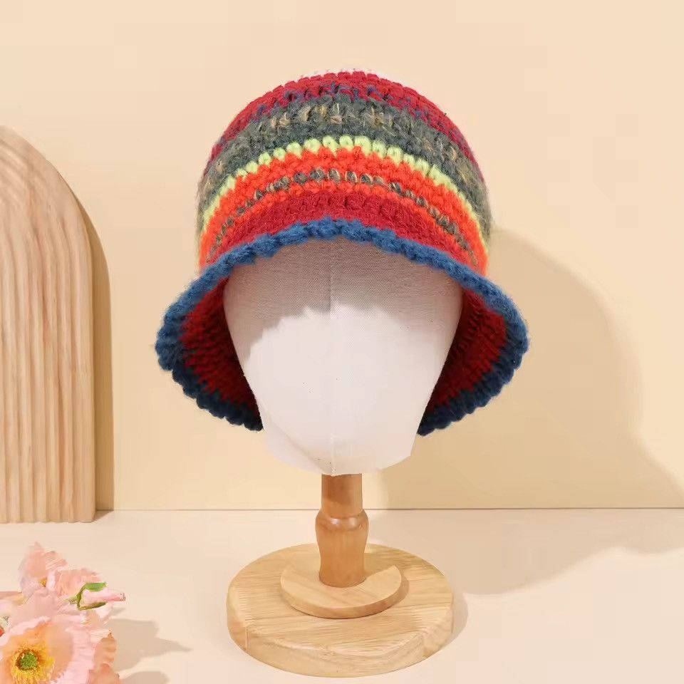 Handmade Colored Handmade Striped Knitted Hat Size ONE SIZE - 4 Thumbnail