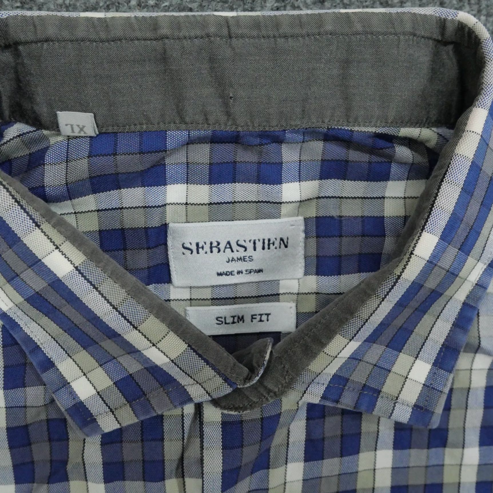 Vintage Sebastien James Shirt Mens XL Blue Grey Plaid Button Up Long Sleeve Slim Fit Size US XL / EU 56 / 4 - 5 Thumbnail