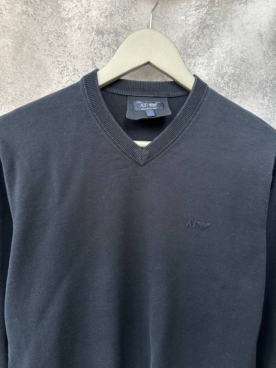 Armani × Vintage Armani Jeans Vintage V-Neck Sweater Long Sleeve Black Jumper Size US L / EU 52-54 / 3 - 5 Thumbnail