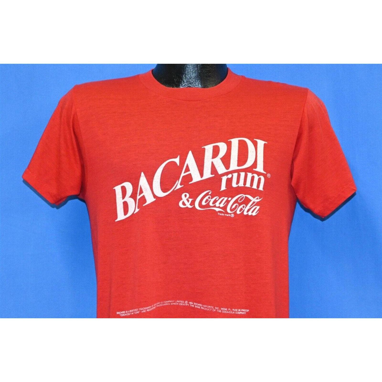 Image of Vintage 80's Bacardi Rum & Coca-Cola Rum Coke Soda Pop Promo 1984 T-Shirt Small S in White, Men's