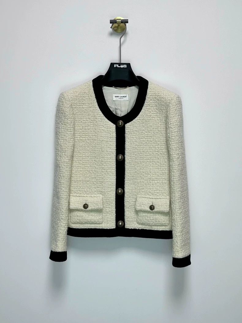 Yves Saint Laurent Saint LaruentIvory tweed parka jacket 2502-Nextarrow Size XS / US 0-2 / IT 36-38 - 1 Thumbnail