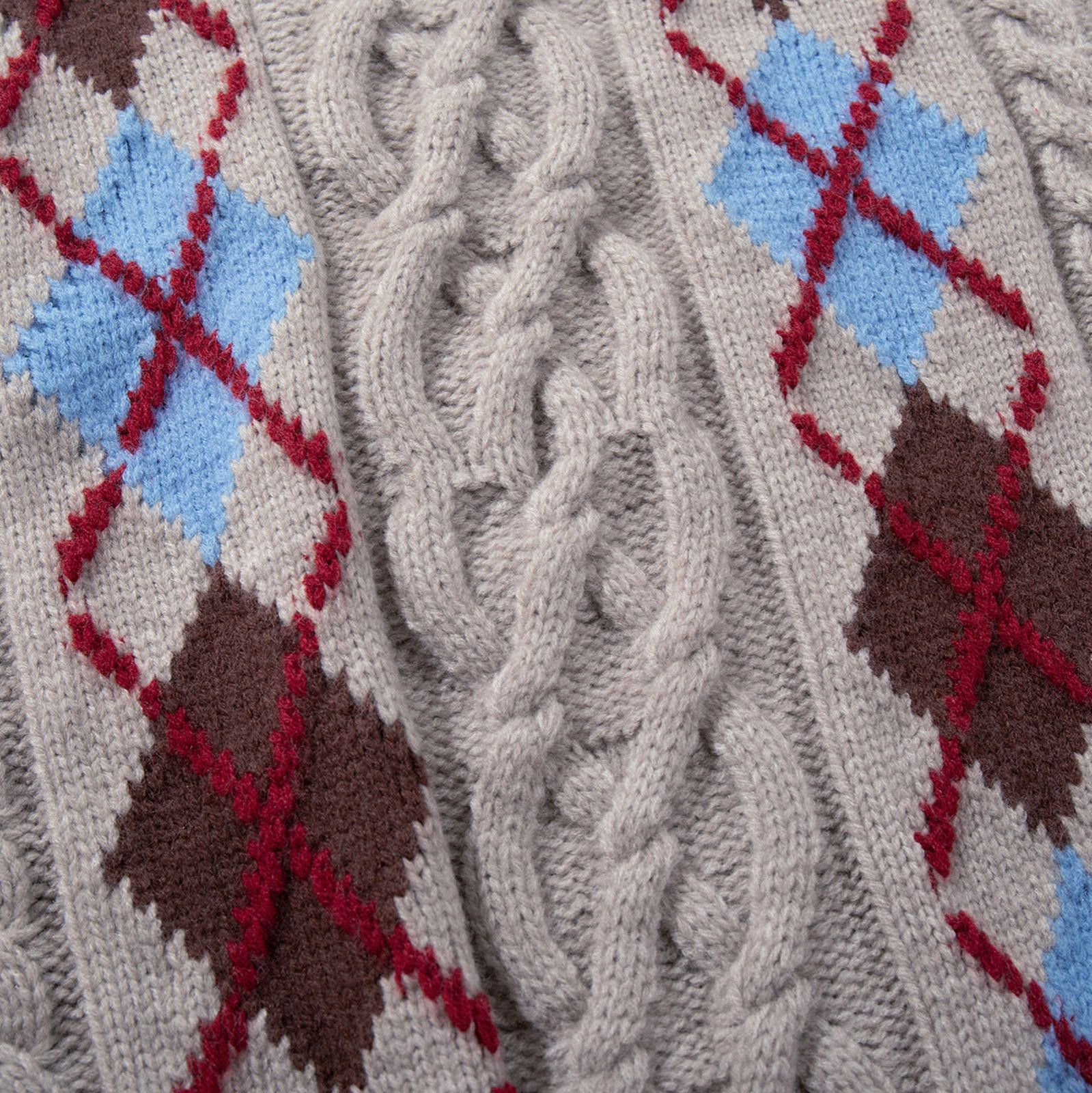 Vintage Beige Argyle Cable Knit Sweater, Classic Fit Sweater Size US M / EU 48-50 / 2 - 2 Thumbnail