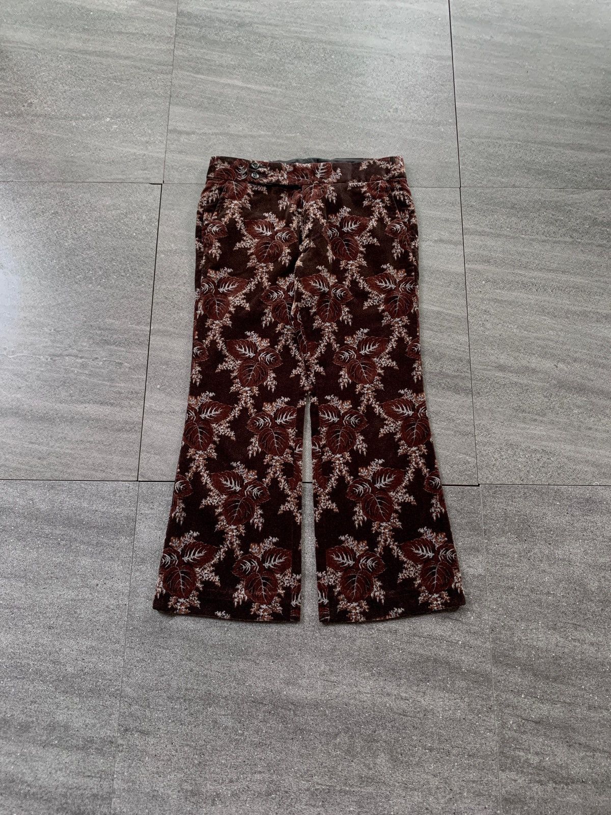 Comme des Garcons FREE TAX! 2001 Floral Velvet Patterned Flared Trousers Size US 29 - 1 Thumbnail