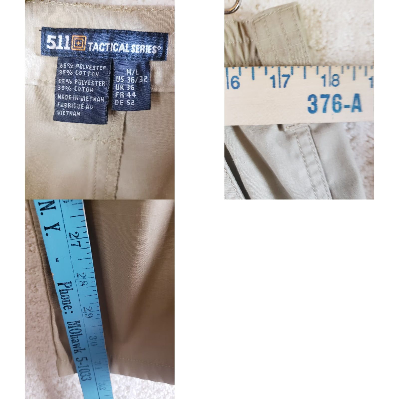 Vintage 5.11 Tactical Pants Mens 36X32 Tan Khaki Cargo Pockets Polyester Cotton Blend Size US 36 / EU 52 - 9 Thumbnail